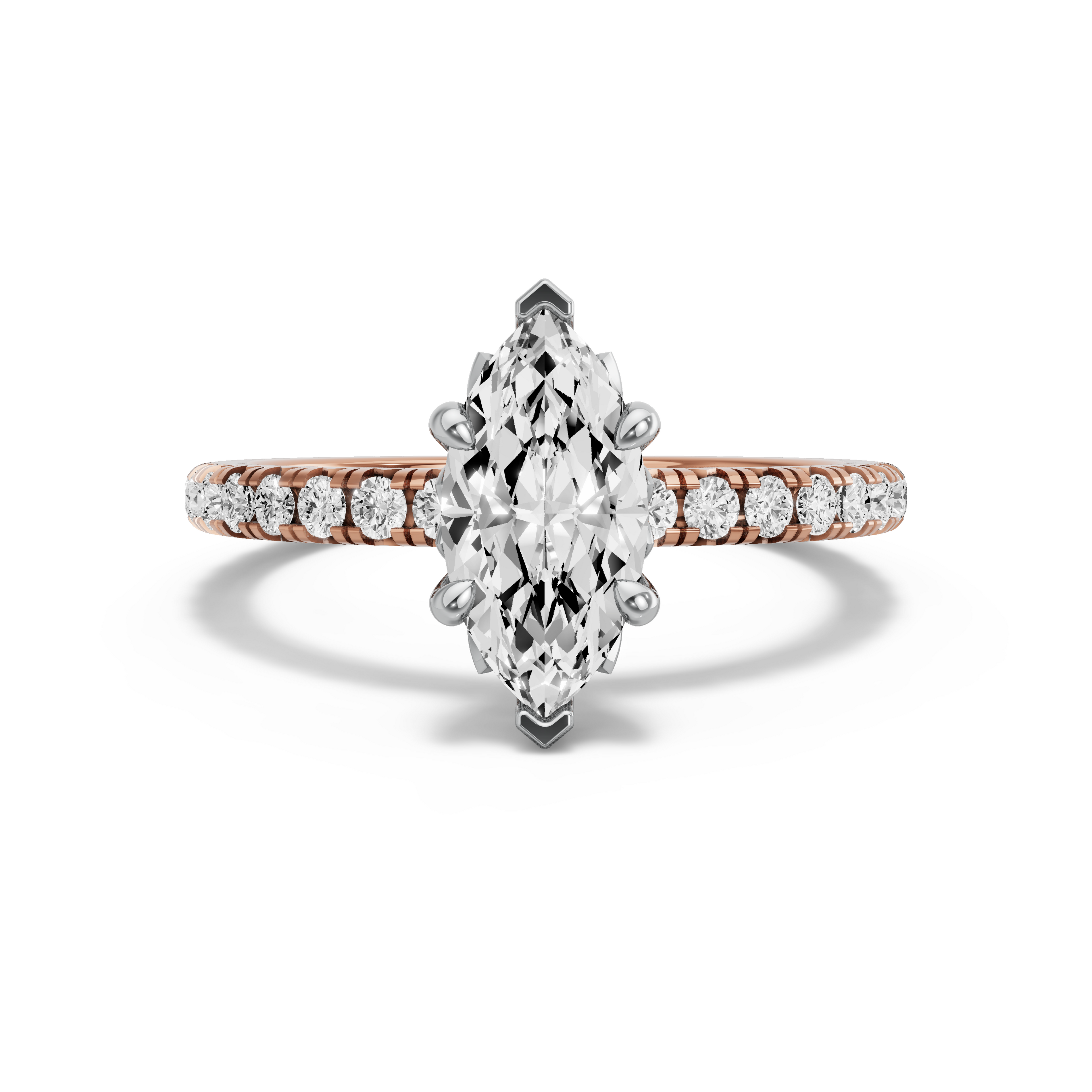 Image for Marquise Lotus Basket Ring with French Pave band in 14K Two Tone Rose Gold