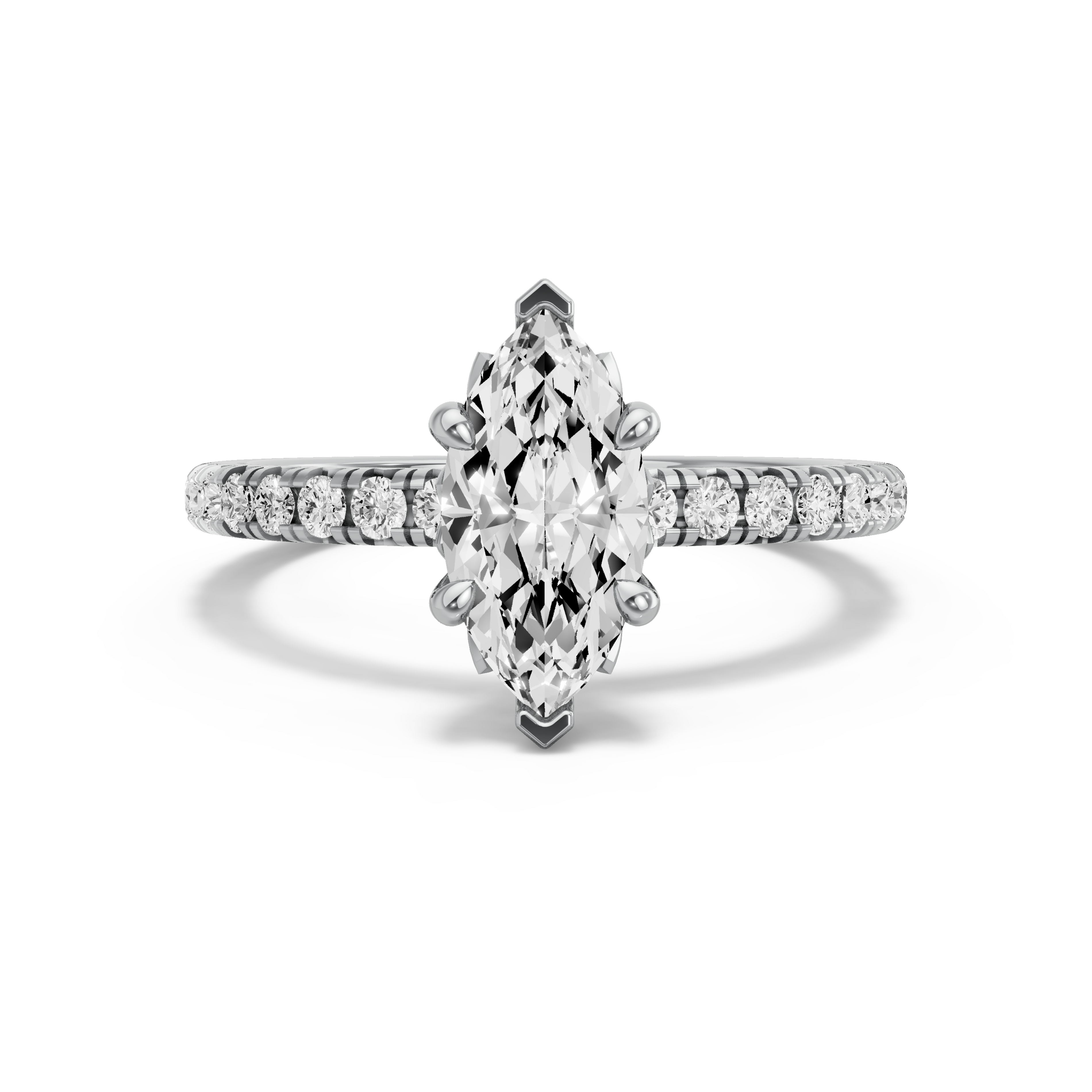 Image for Marquise Lotus Basket Ring with French Pave band in 10K White Gold