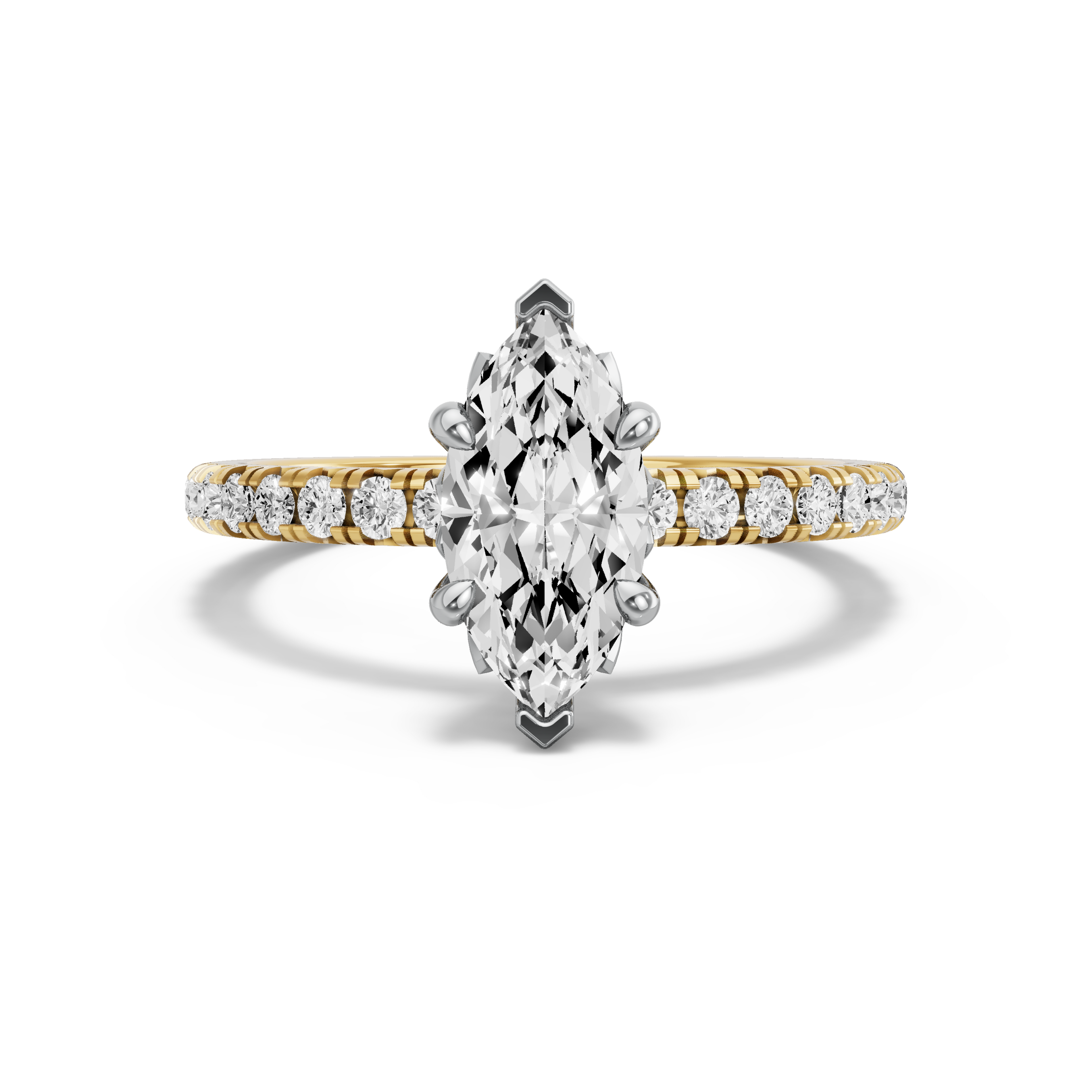 Image for Marquise Lotus Basket Ring with French Pave band in 18K Two Tone Yellow Gold