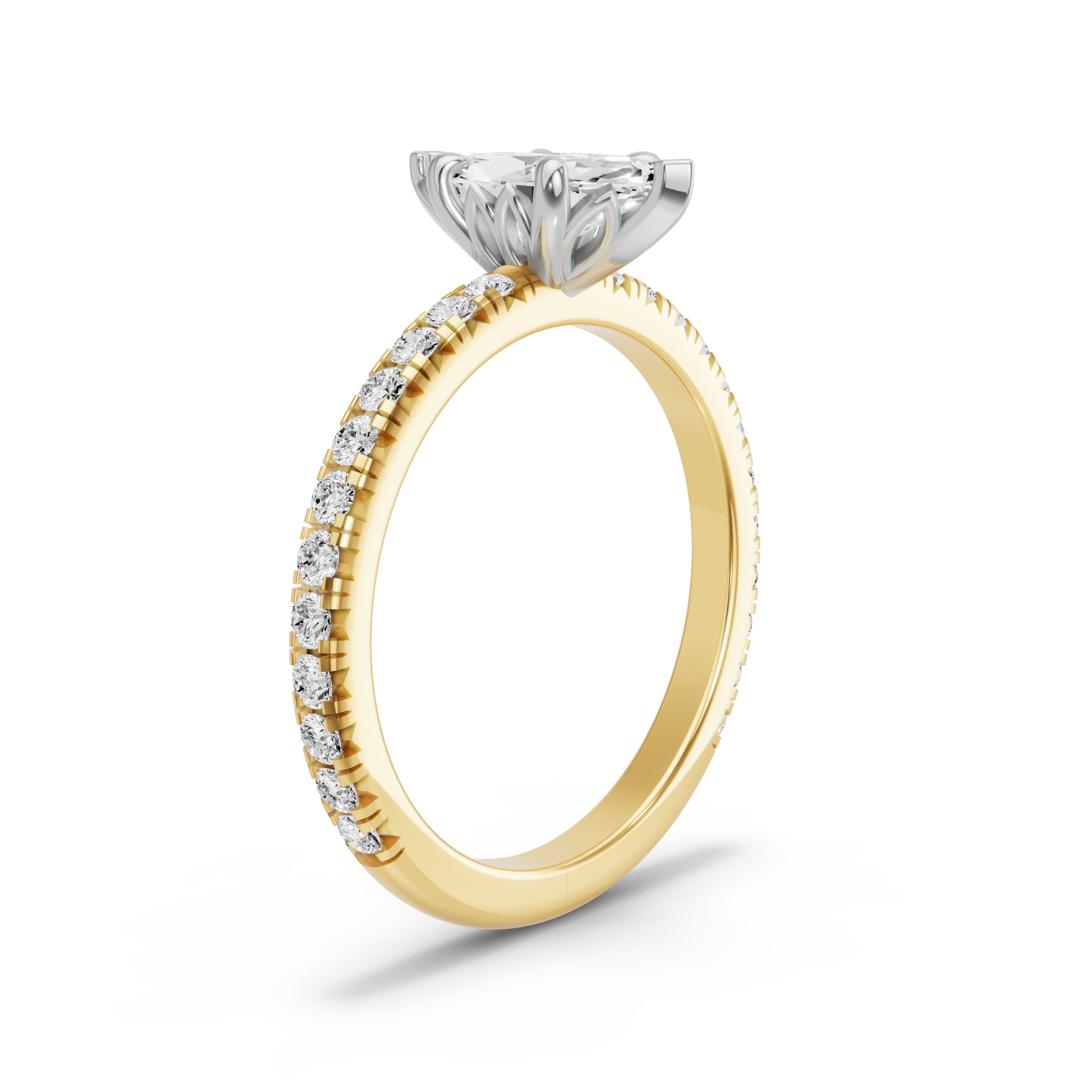 Image for Marquise Lotus Basket Ring with French Pave band in 10K Two Tone Yellow Gold