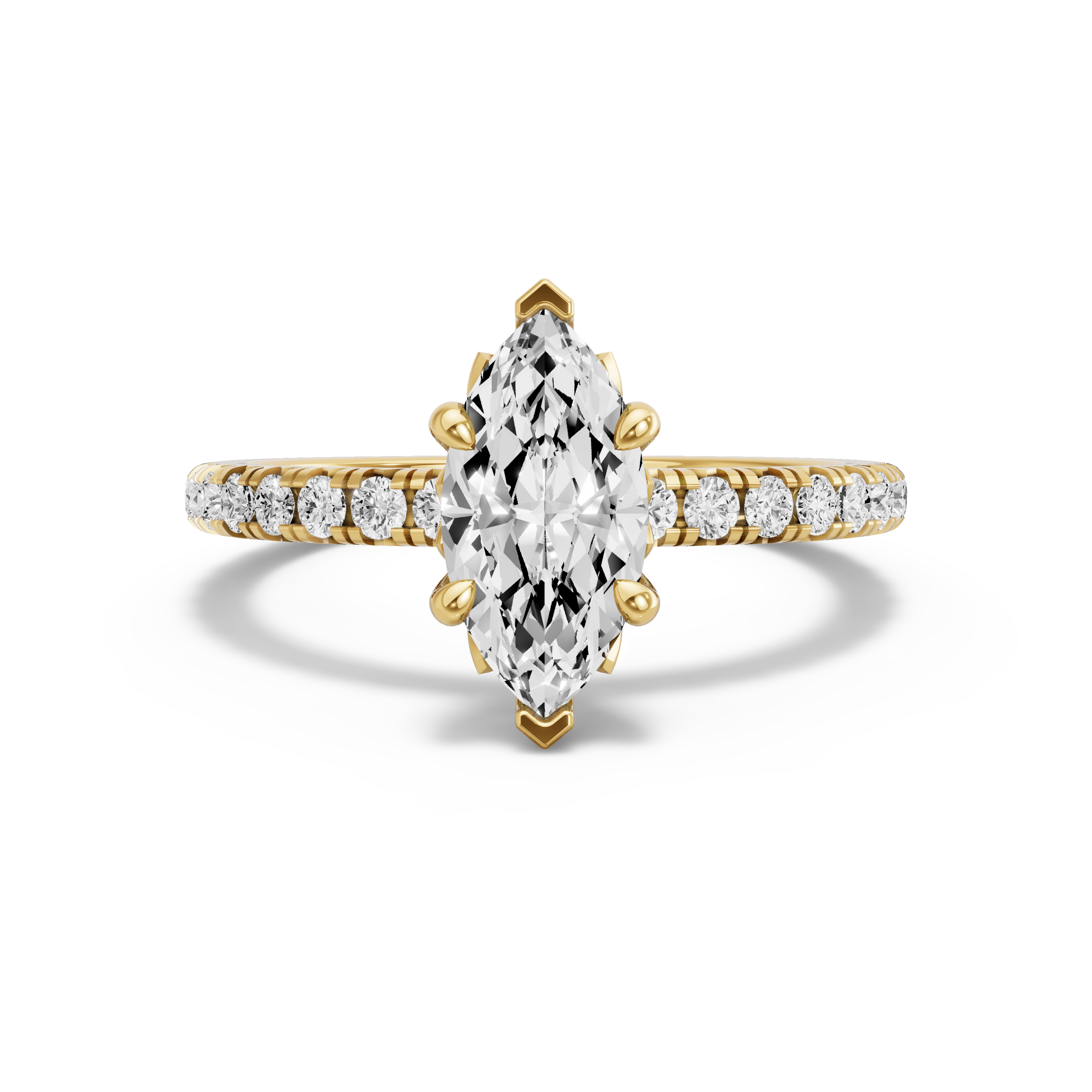 Image for Marquise Lotus Basket Ring with French Pave band in 14K Yellow Gold