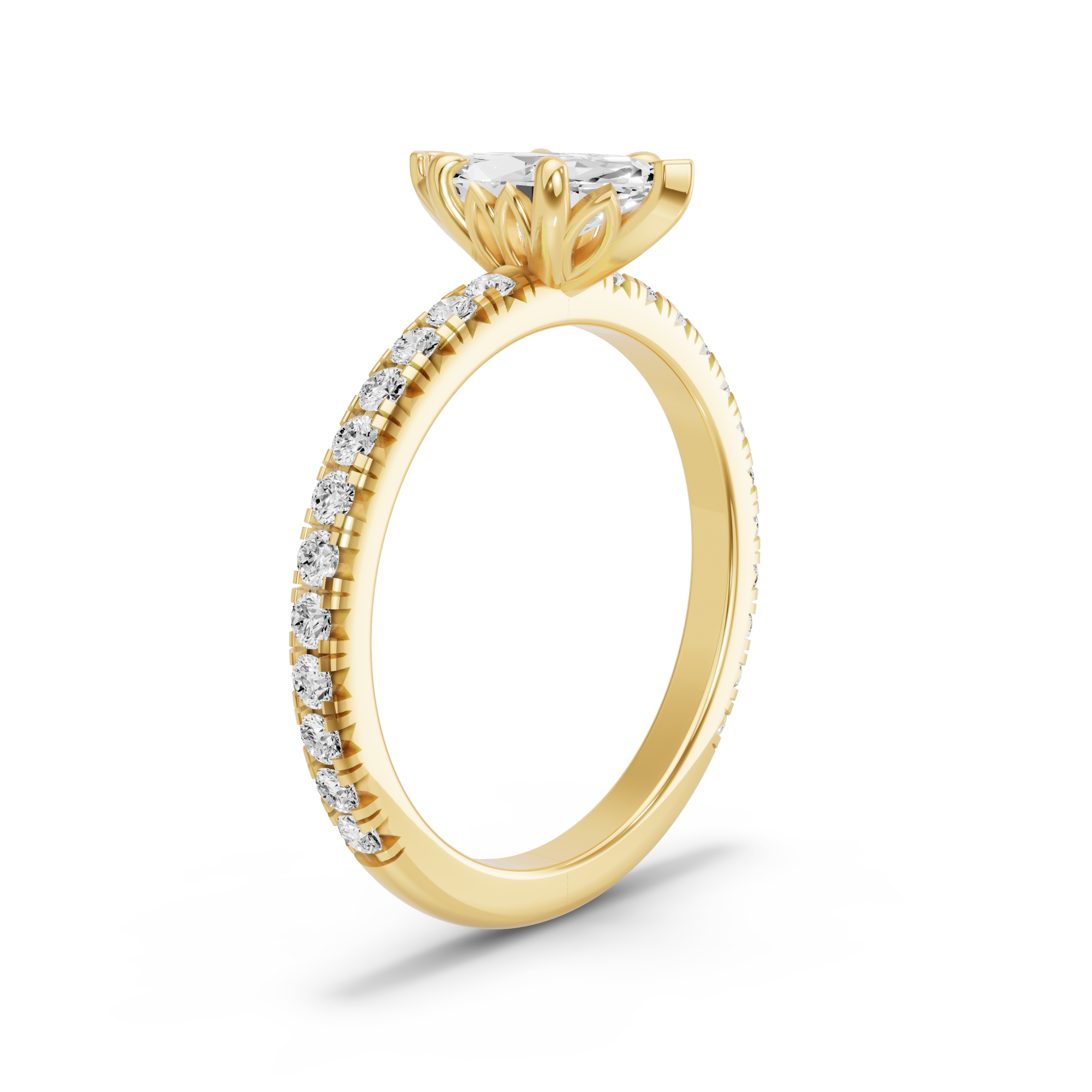 Image for Marquise Lotus Basket Ring with French Pave band in 10K Yellow Gold