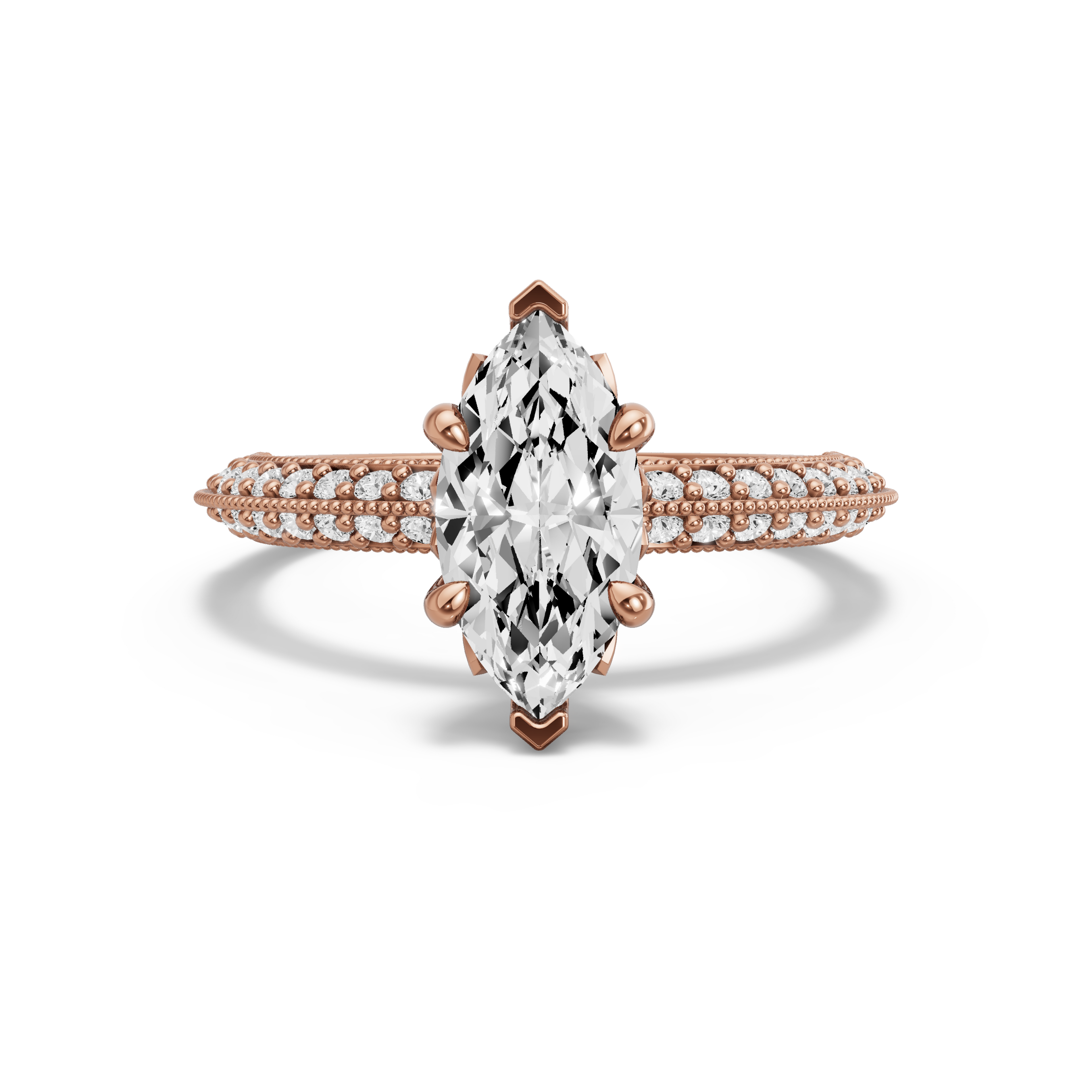 Image for Marquise Lotus Basket Ring with Knife Edge Pave band in 14K Rose Gold