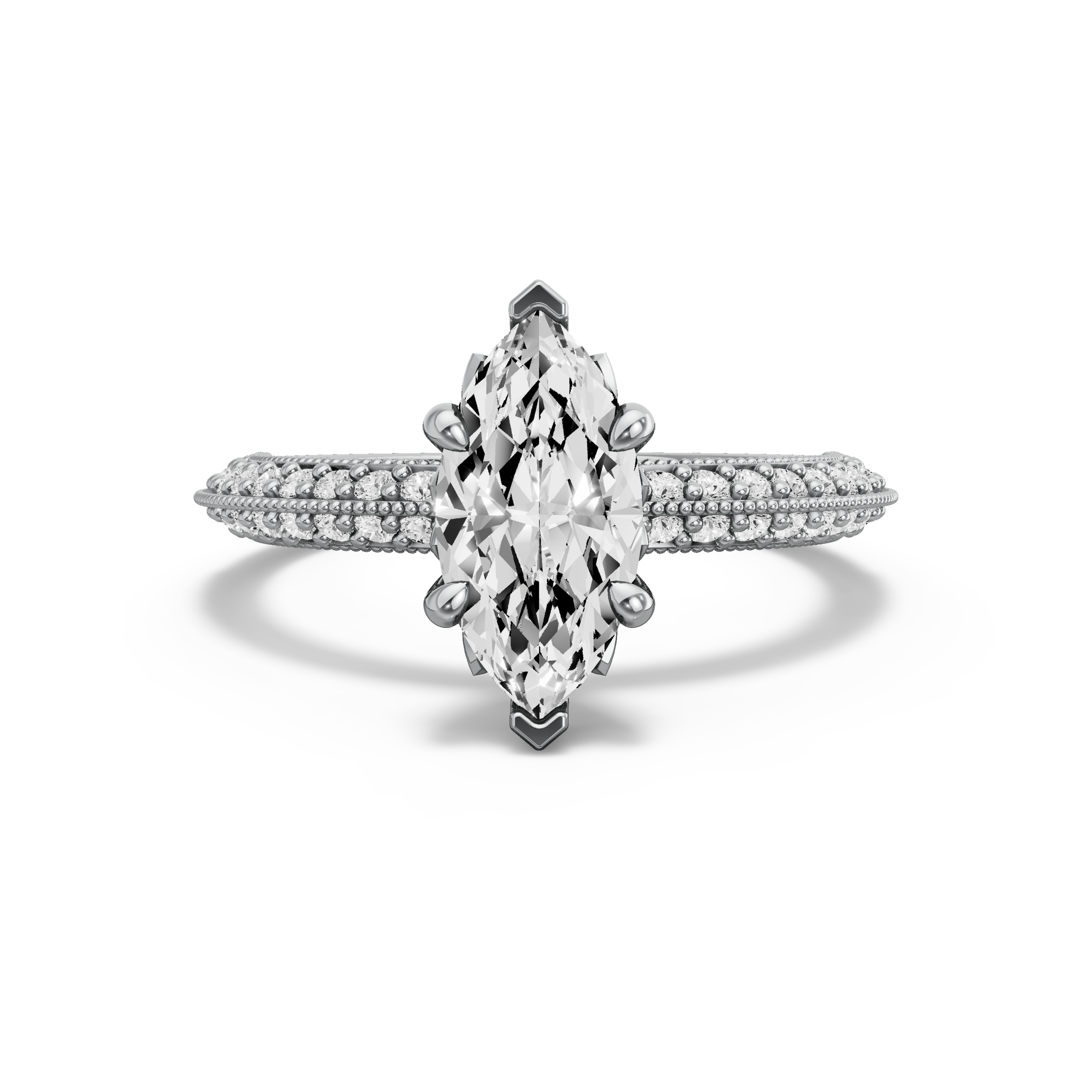 Image for Marquise Lotus Basket Ring with Knife Edge Pave band in 950 Platinum