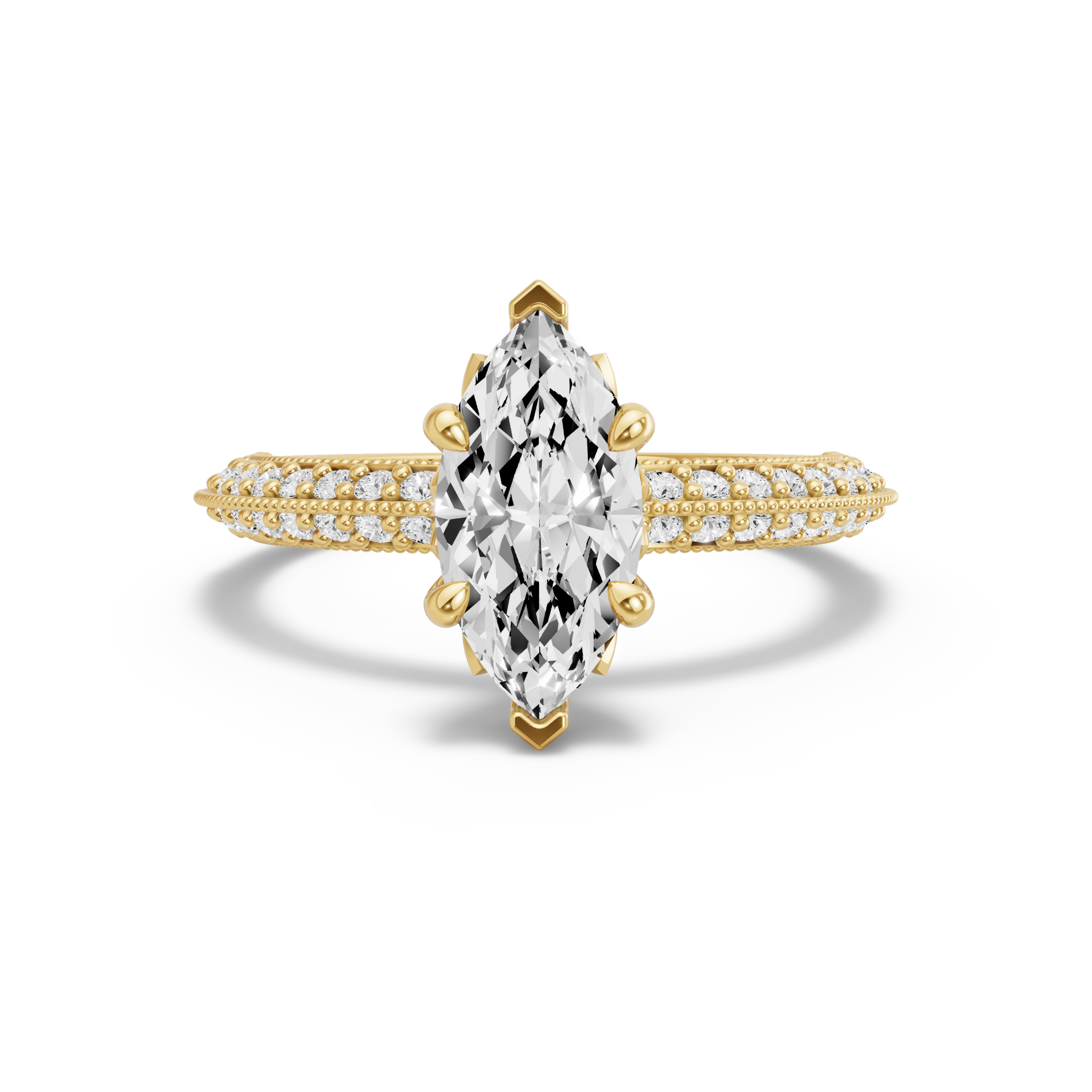 Image for Marquise Lotus Basket Ring with Knife Edge Pave band in 18K Yellow Gold