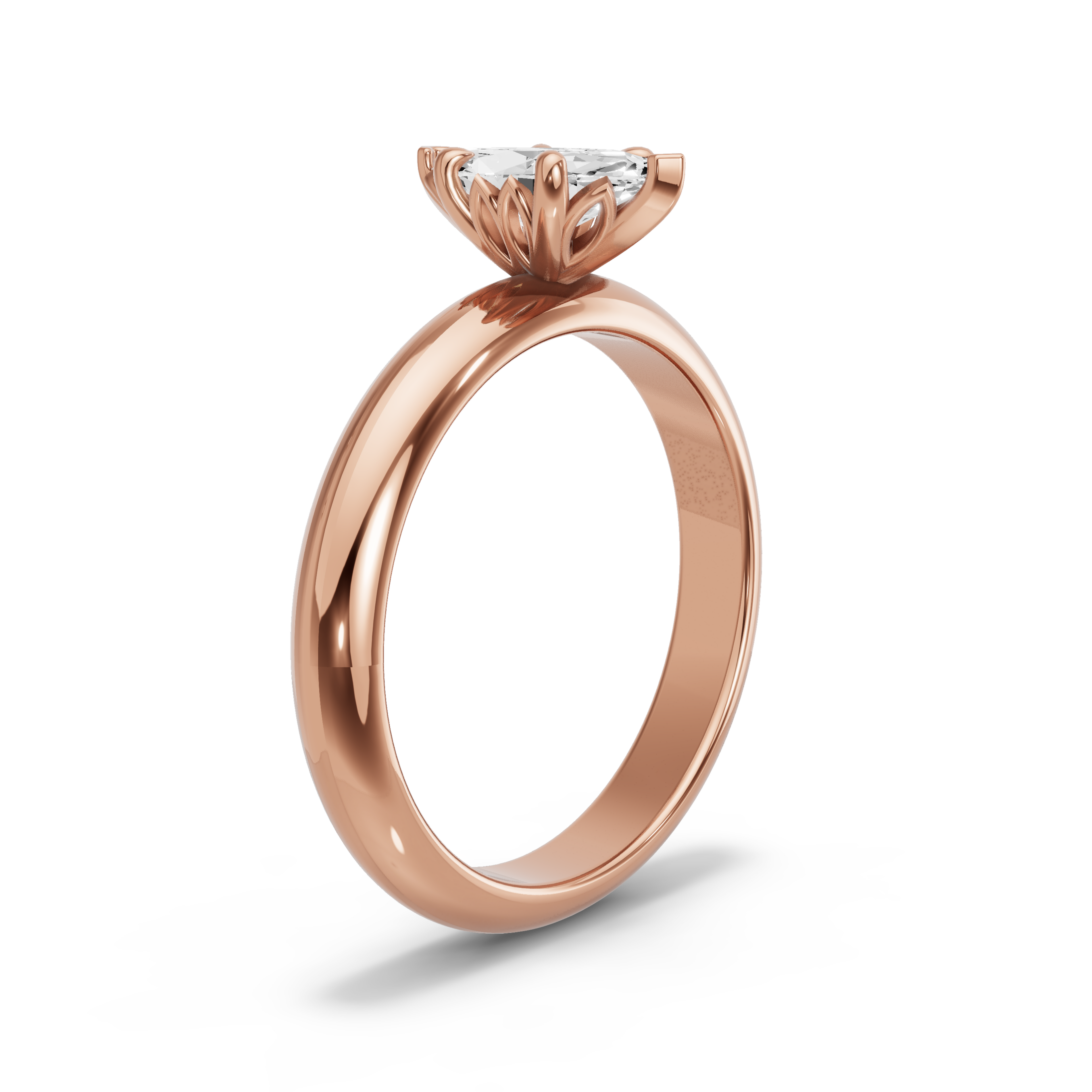 Image for Marquise Lotus Basket Ring with Knife Edge Solitaire band in 14K Rose Gold