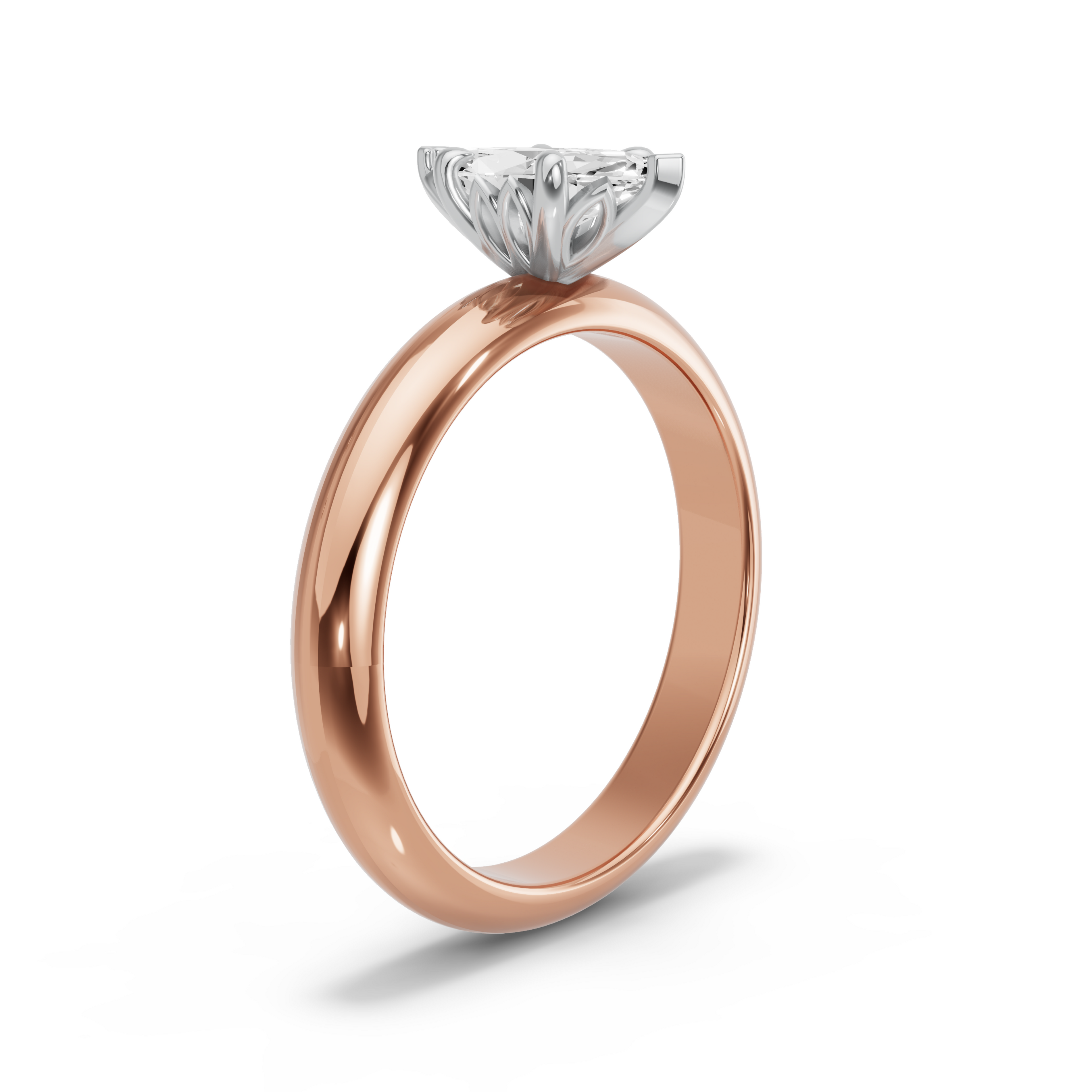 Image for Marquise Lotus Basket Ring with Knife Edge Solitaire band in 10K Two Tone Rose Gold