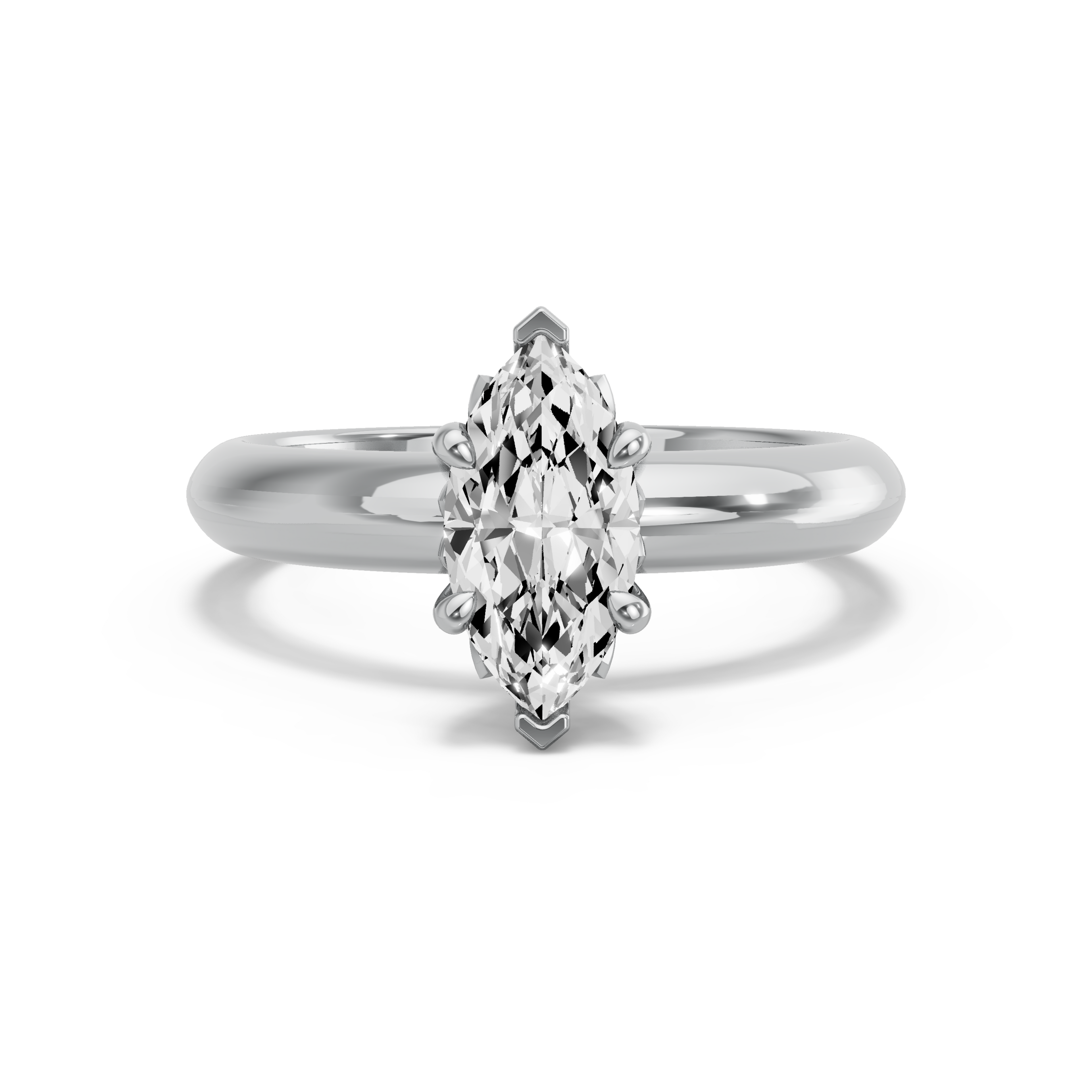 Image for Marquise Lotus Basket Ring with Knife Edge Solitaire band in 18K White Gold