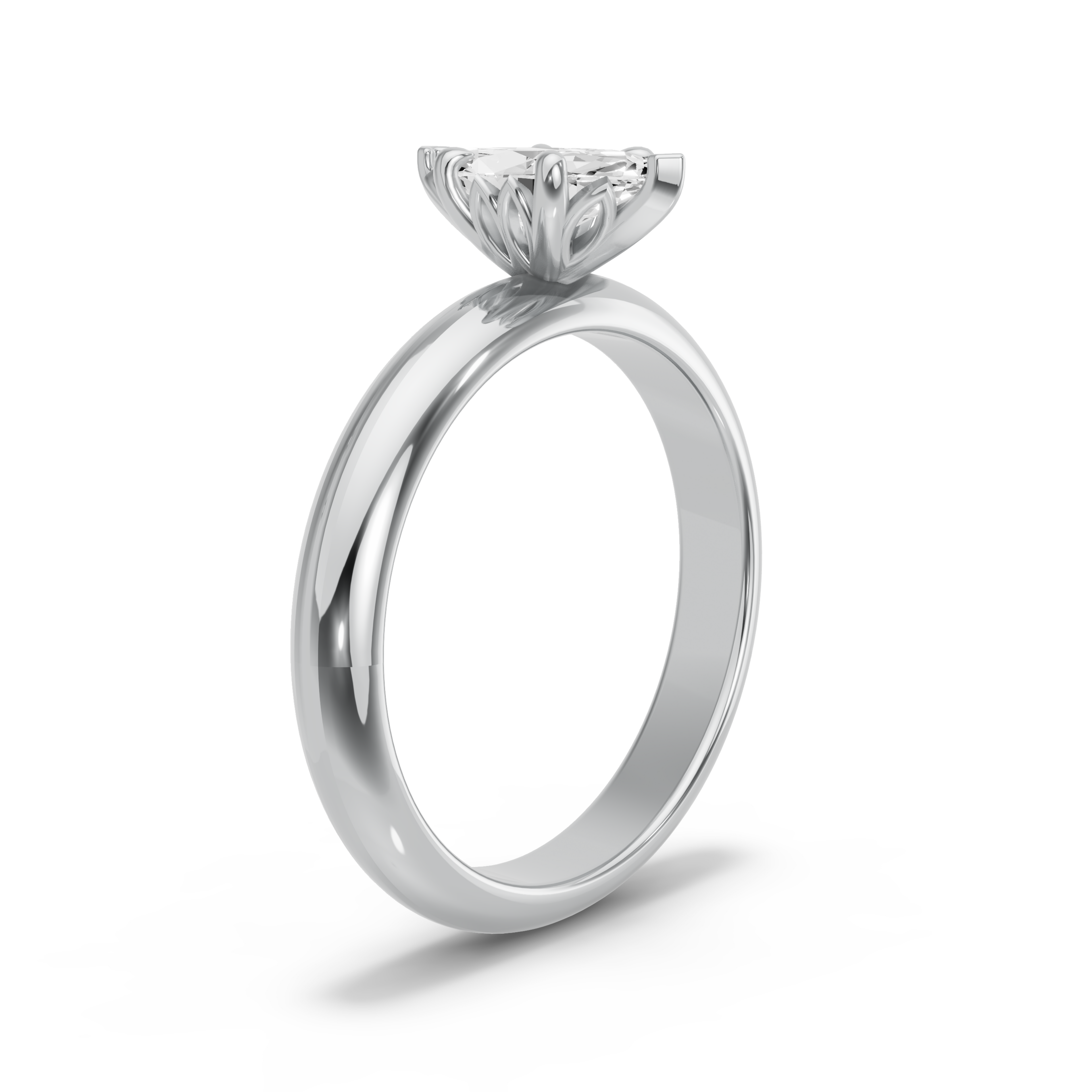 Image for Marquise Lotus Basket Ring with Knife Edge Solitaire band in 10K White Gold