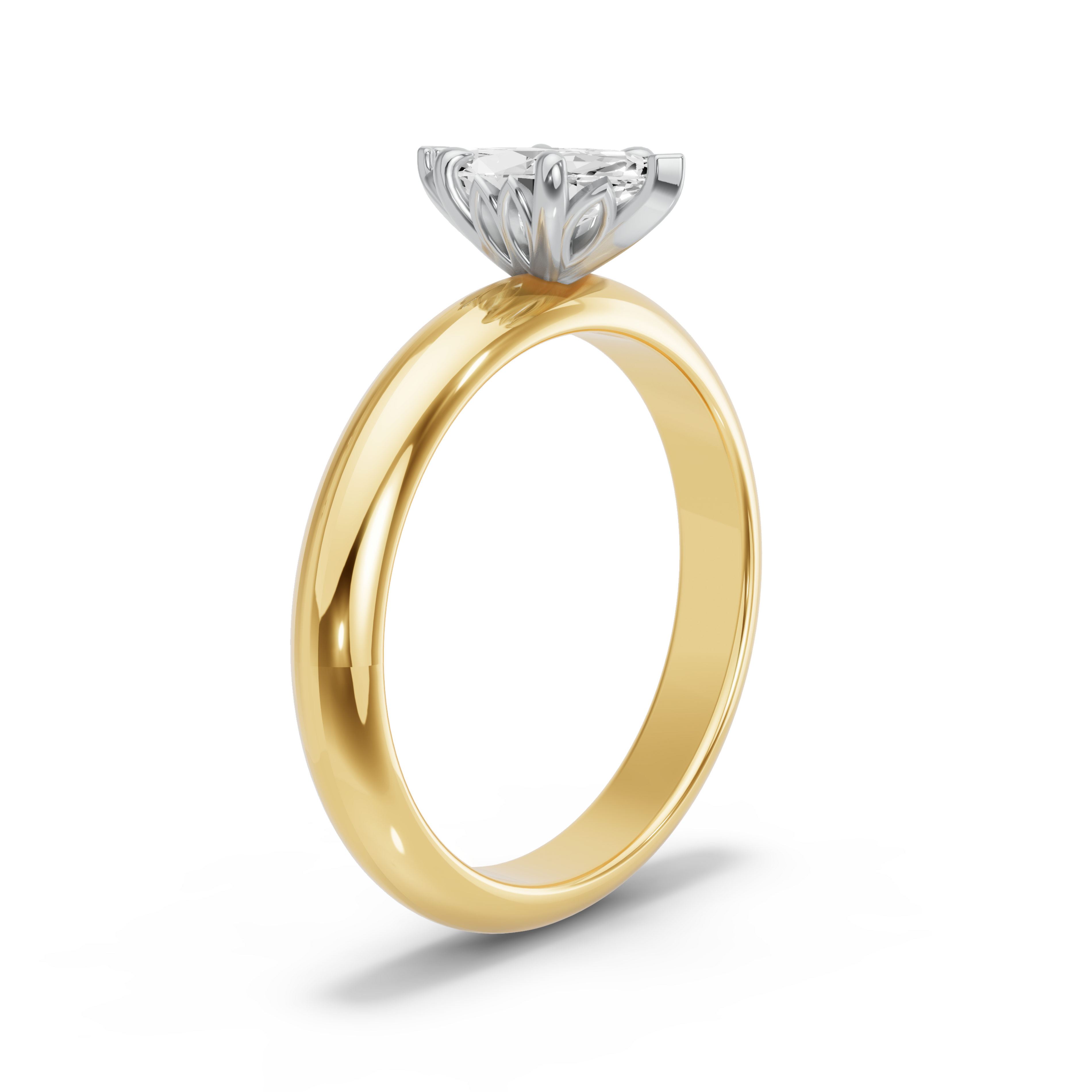 Image for Marquise Lotus Basket Ring with Knife Edge Solitaire band in 18K Two Tone Yellow Gold