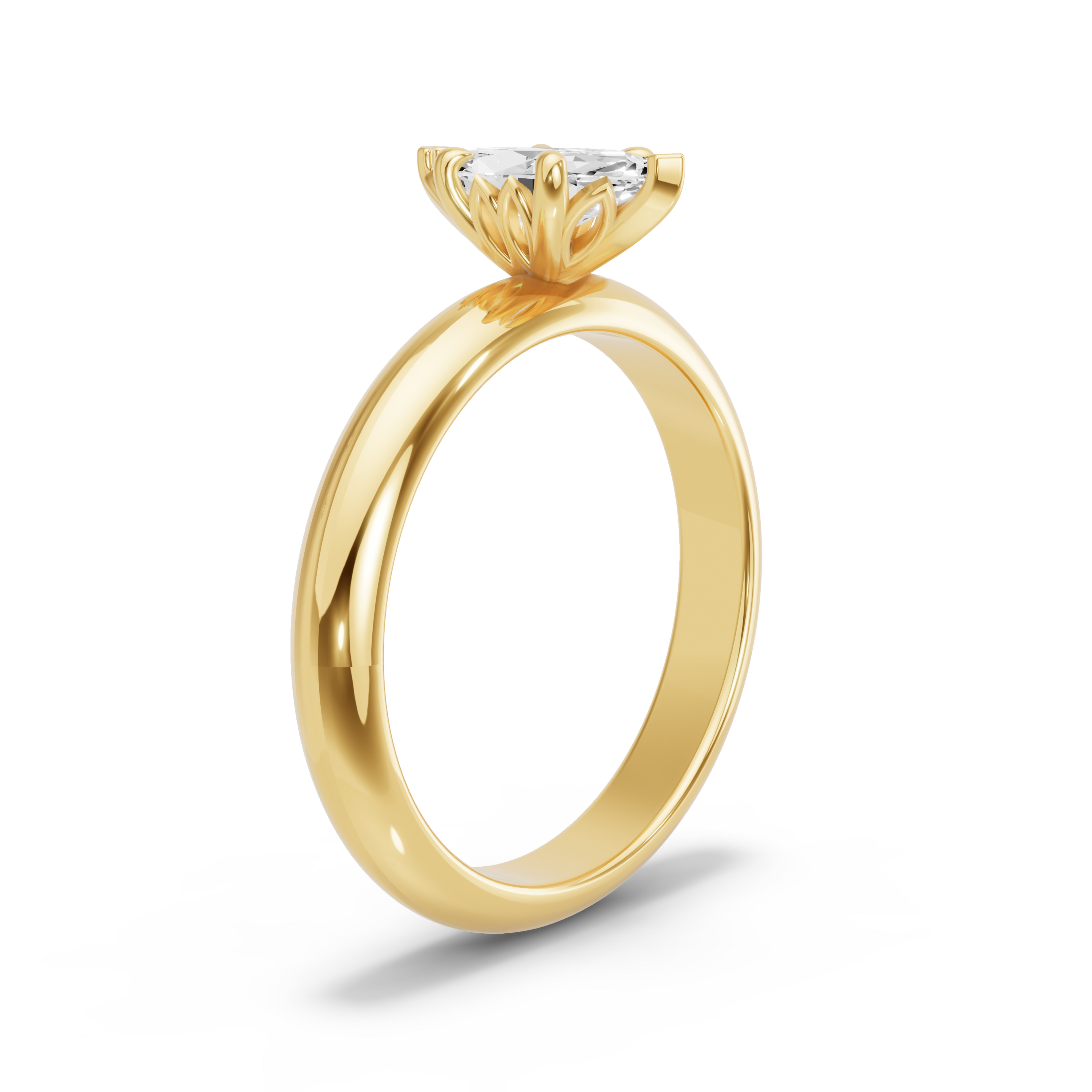 Image for Marquise Lotus Basket Ring with Knife Edge Solitaire band in 14K Yellow Gold
