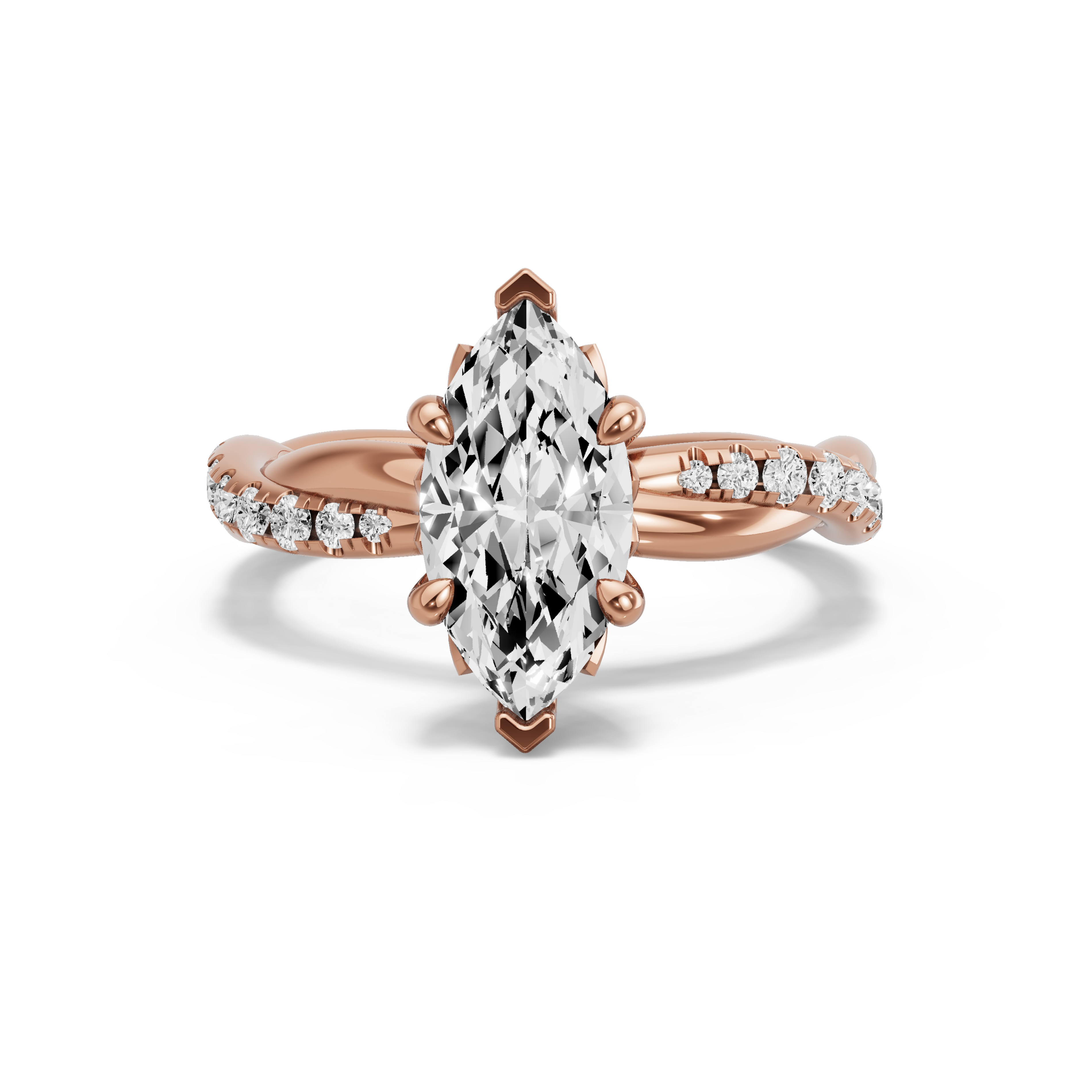 Image for Marquise Lotus Basket Ring with Rope Pave band in 14K Rose Gold