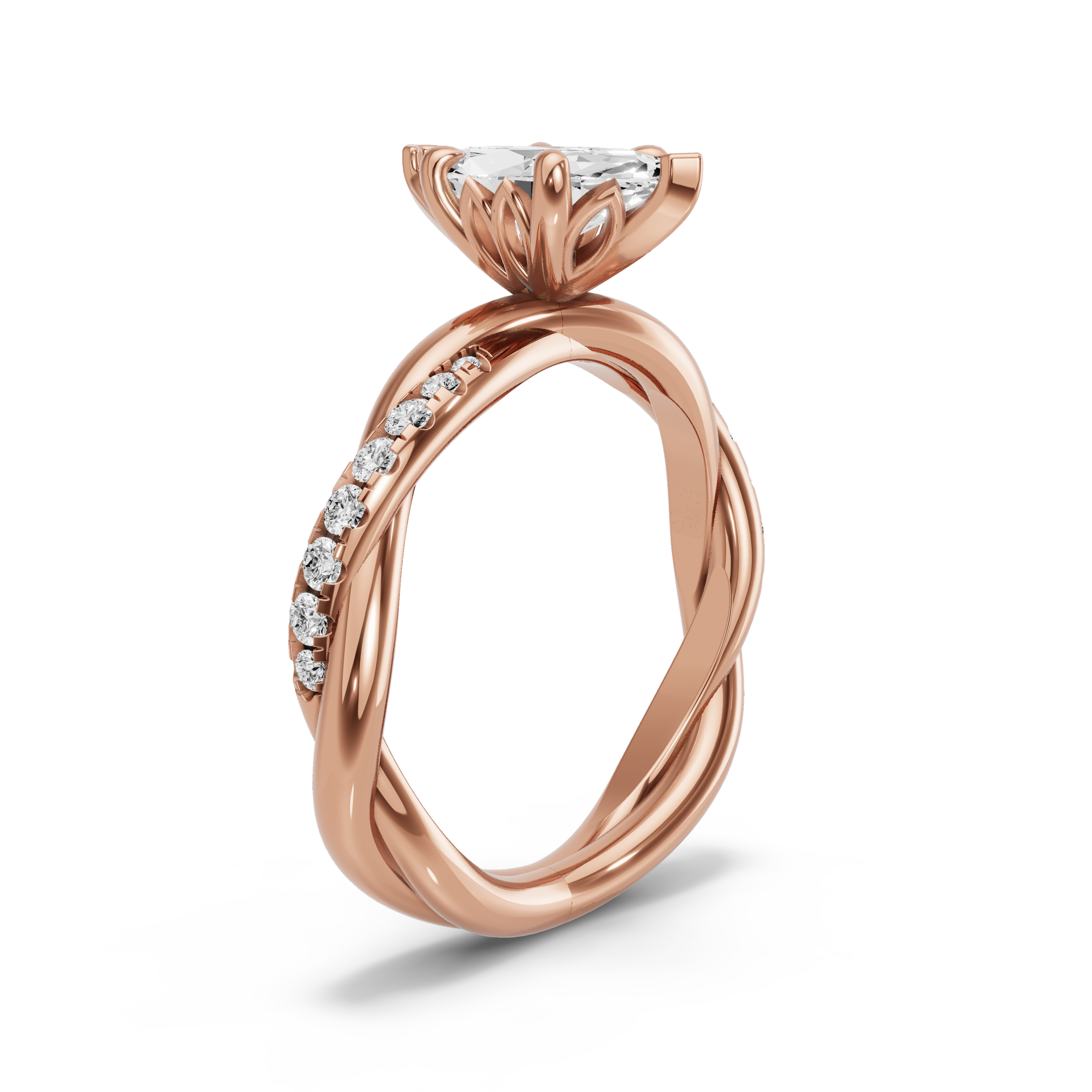 Image for Marquise Lotus Basket Ring with Rope Pave band in 14K Rose Gold