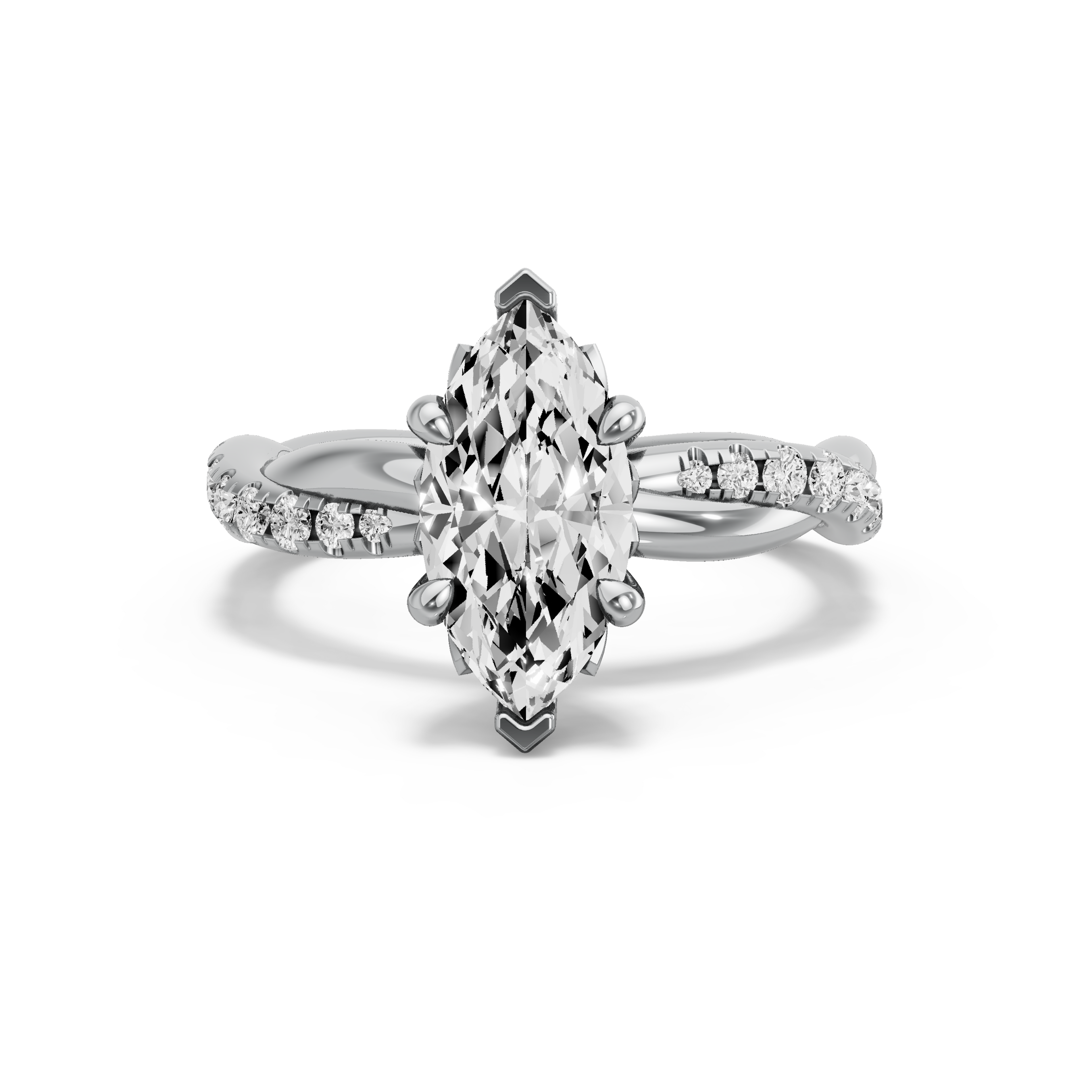 Image for Marquise Lotus Basket Ring with Rope Pave band in 14K White Gold