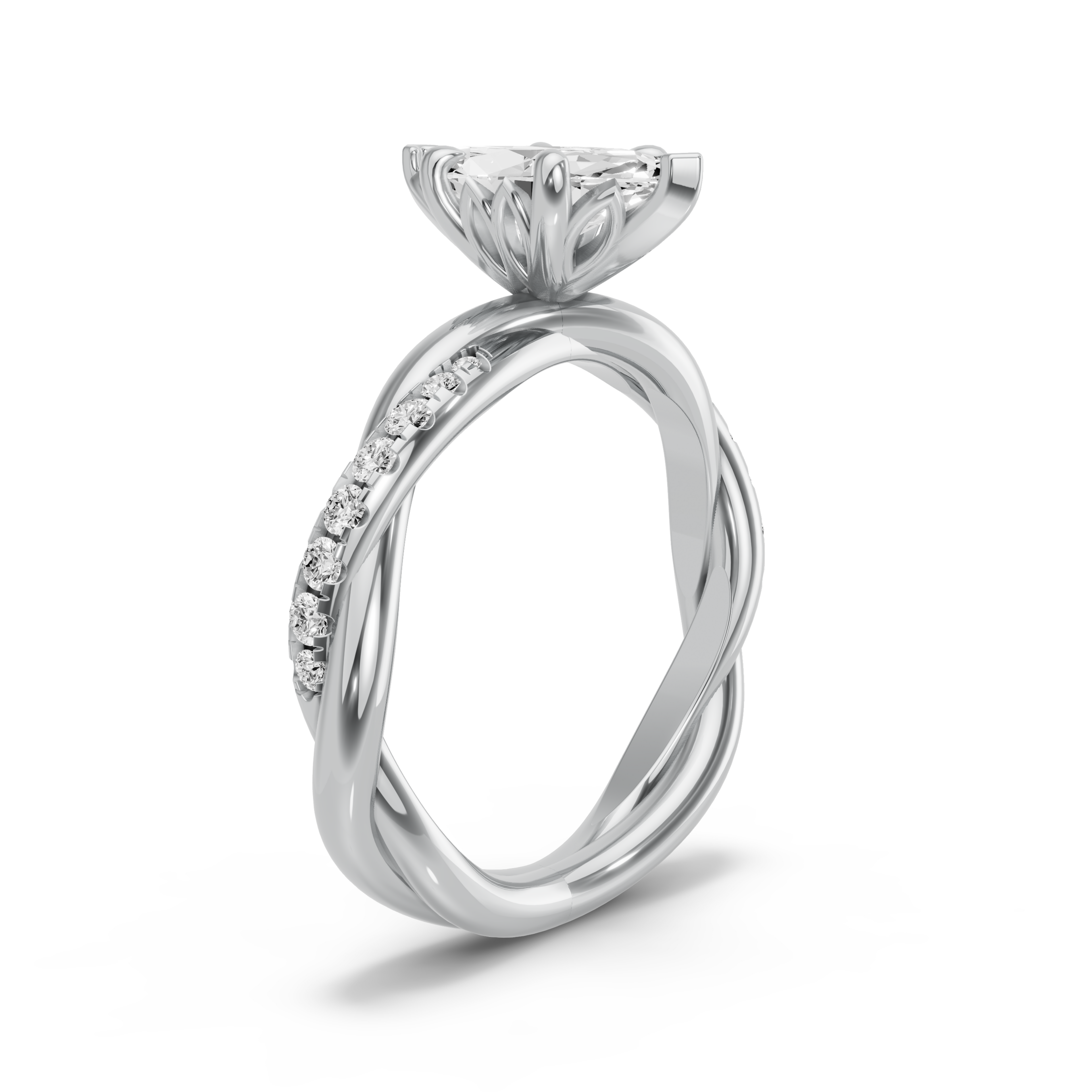 Image for Marquise Lotus Basket Ring with Rope Pave band in 10K White Gold