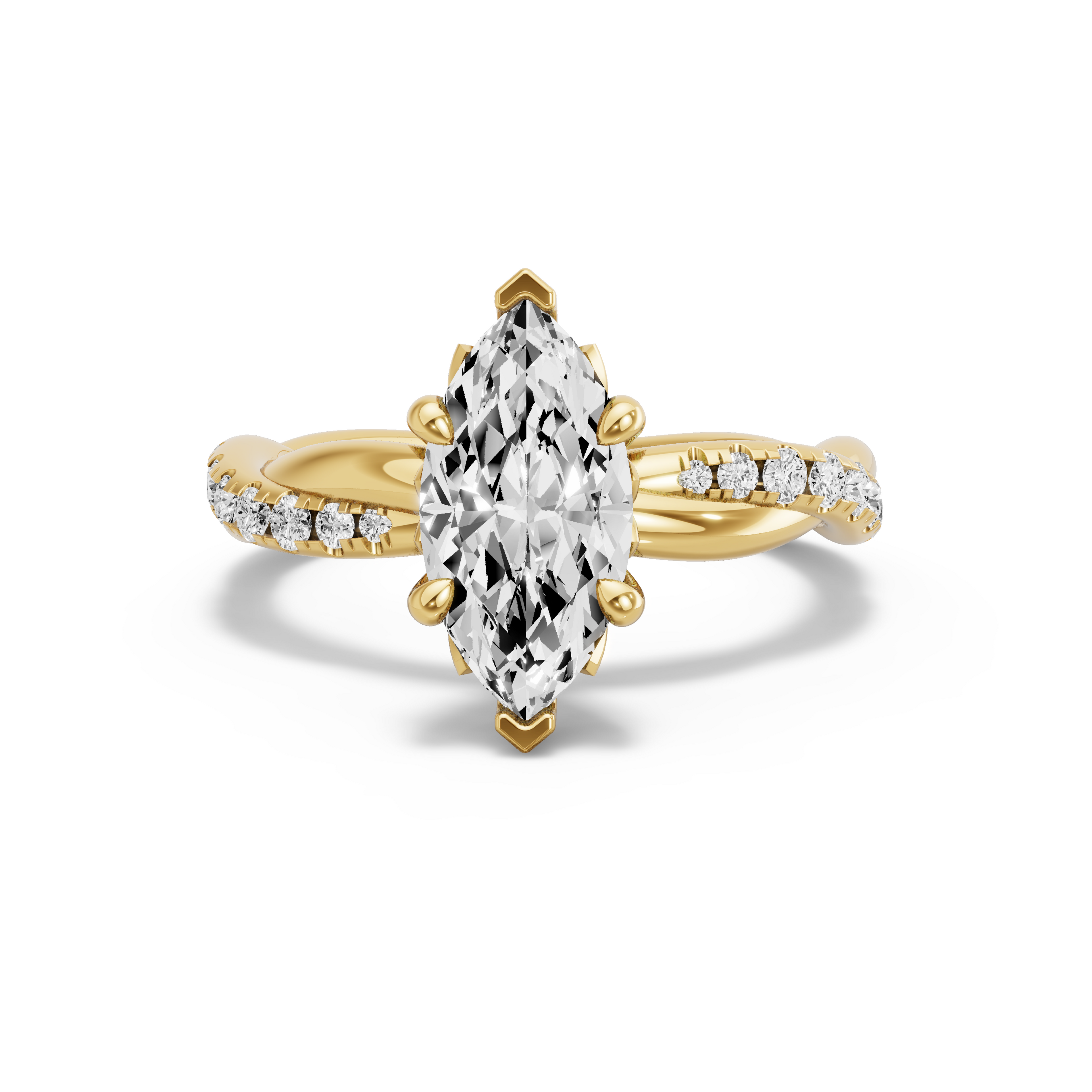 Image for Marquise Lotus Basket Ring with Rope Pave band in 14K Yellow Gold