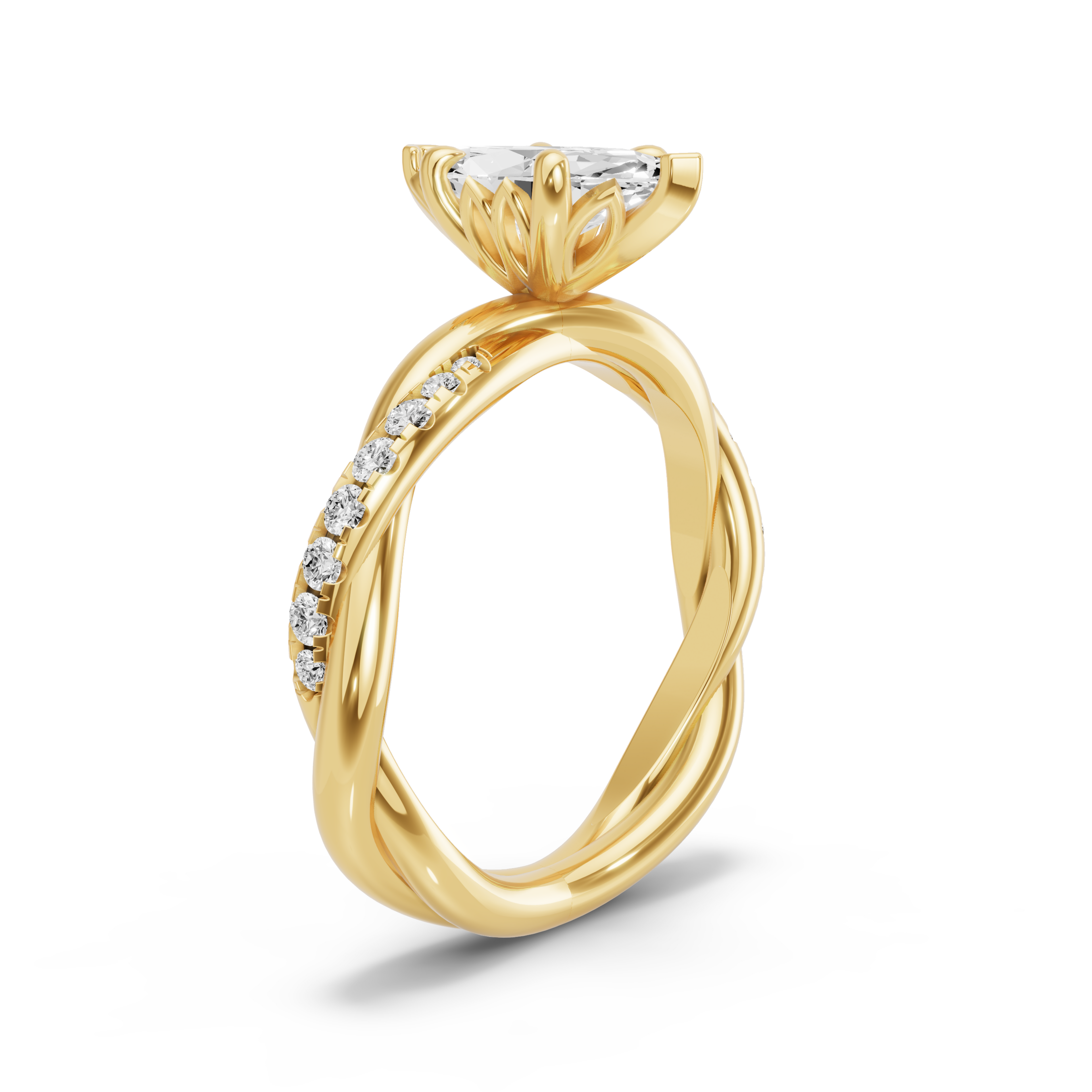 Image for Marquise Lotus Basket Ring with Rope Pave band in 18K Yellow Gold