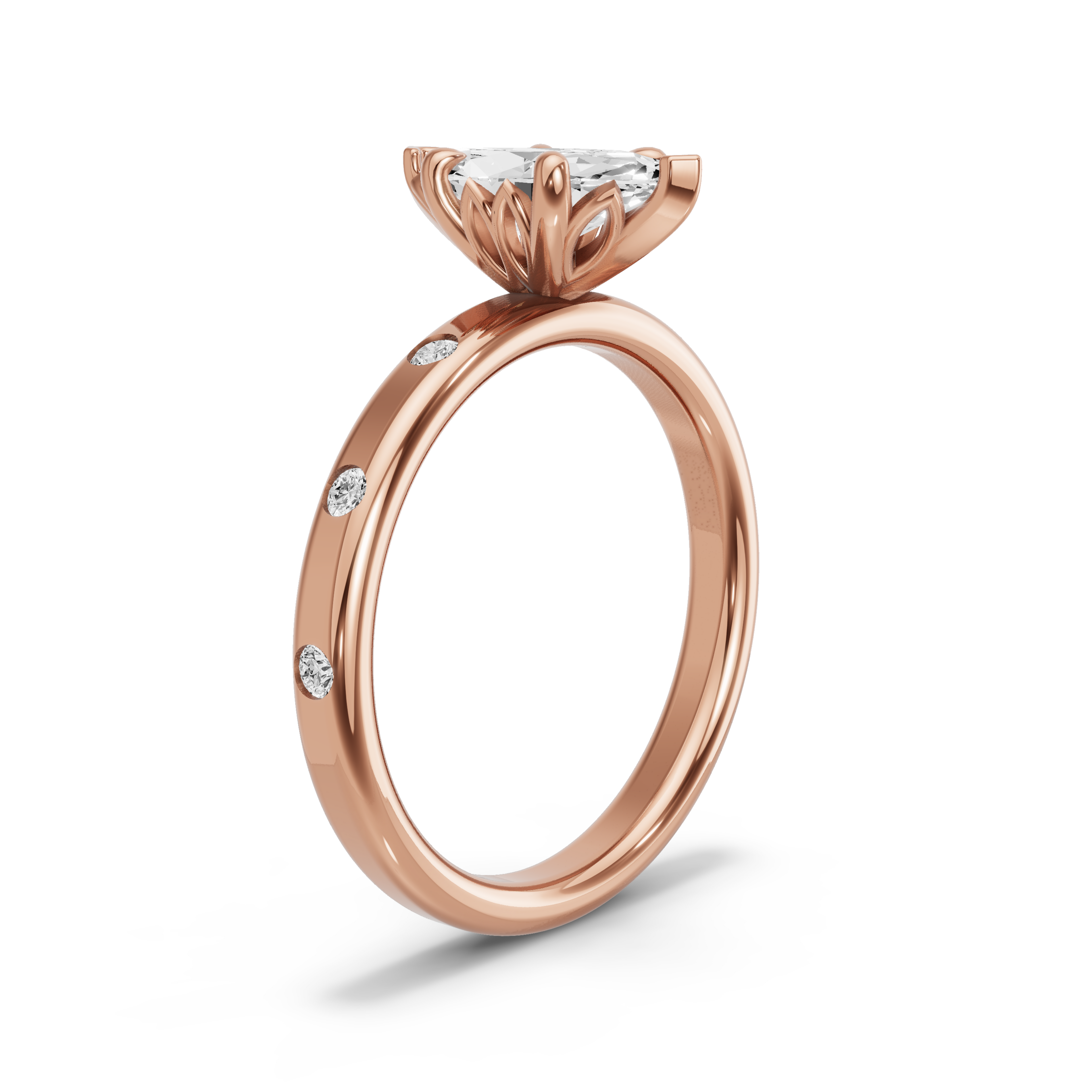 Image for Marquise Lotus Basket Ring with Sleek Accent band in 14K Rose Gold