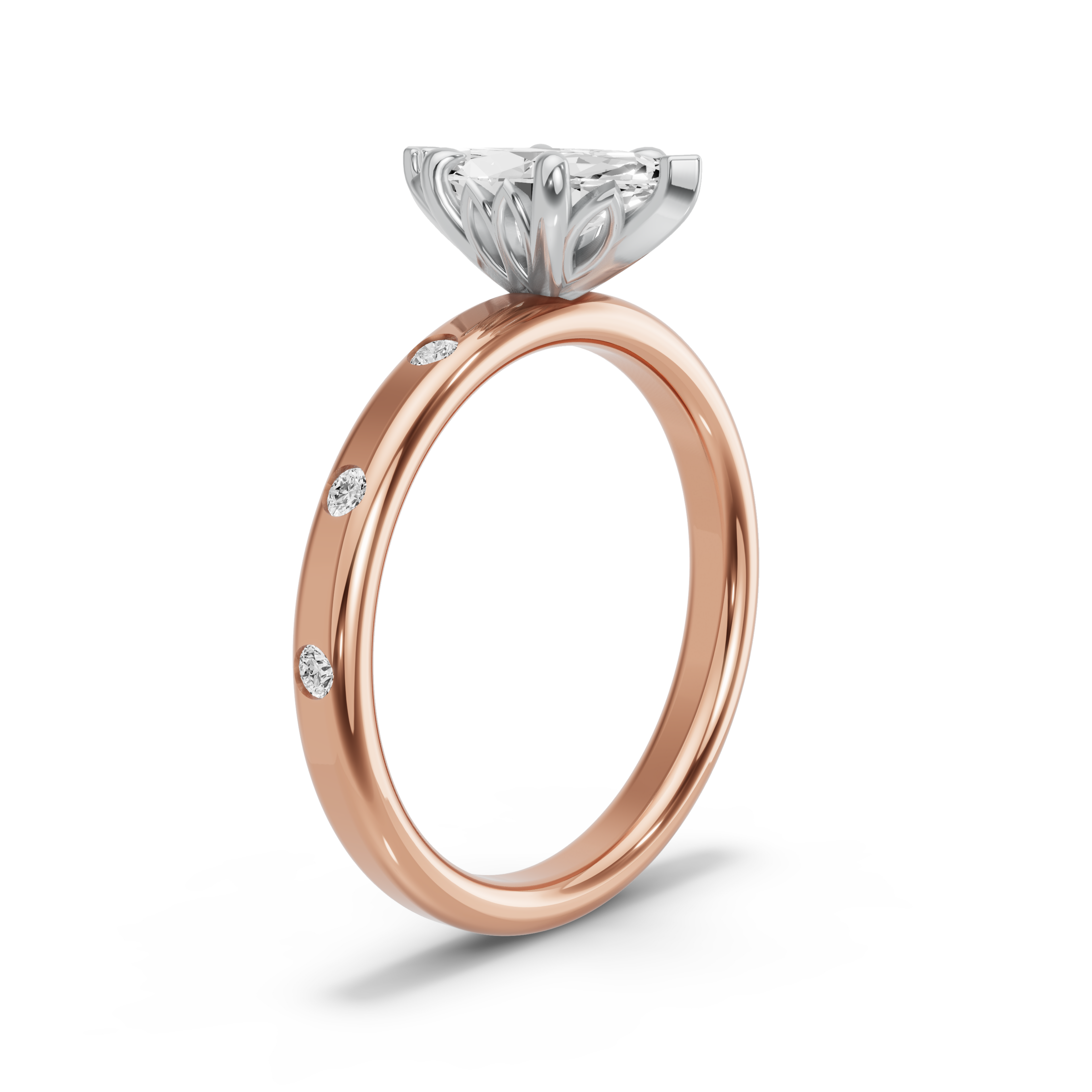 Image for Marquise Lotus Basket Ring with Sleek Accent band in 10K Two Tone Rose Gold
