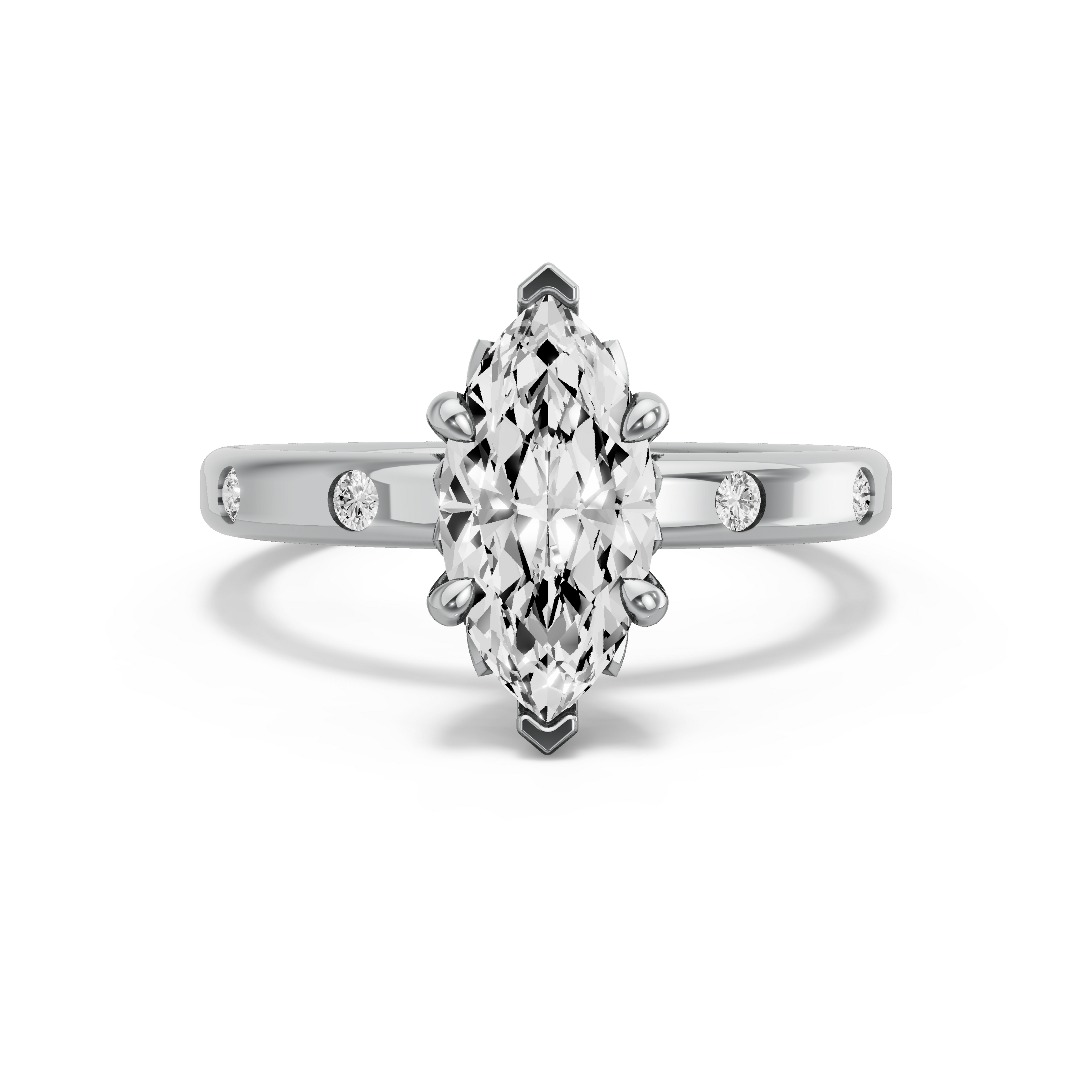 Image for Marquise Lotus Basket Ring with Sleek Accent band in 18K White Gold