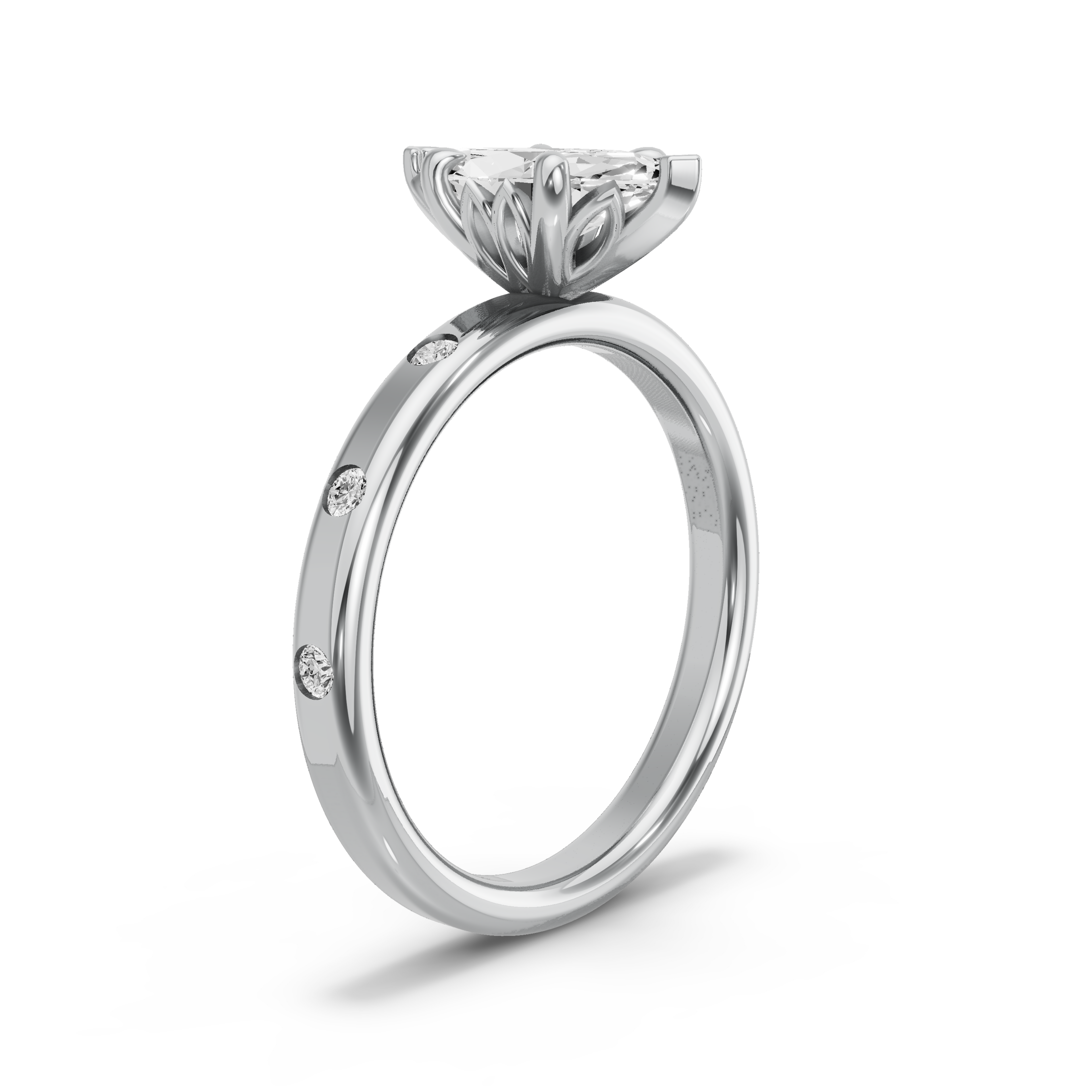 Image for Marquise Lotus Basket Ring with Sleek Accent band in 10K White Gold