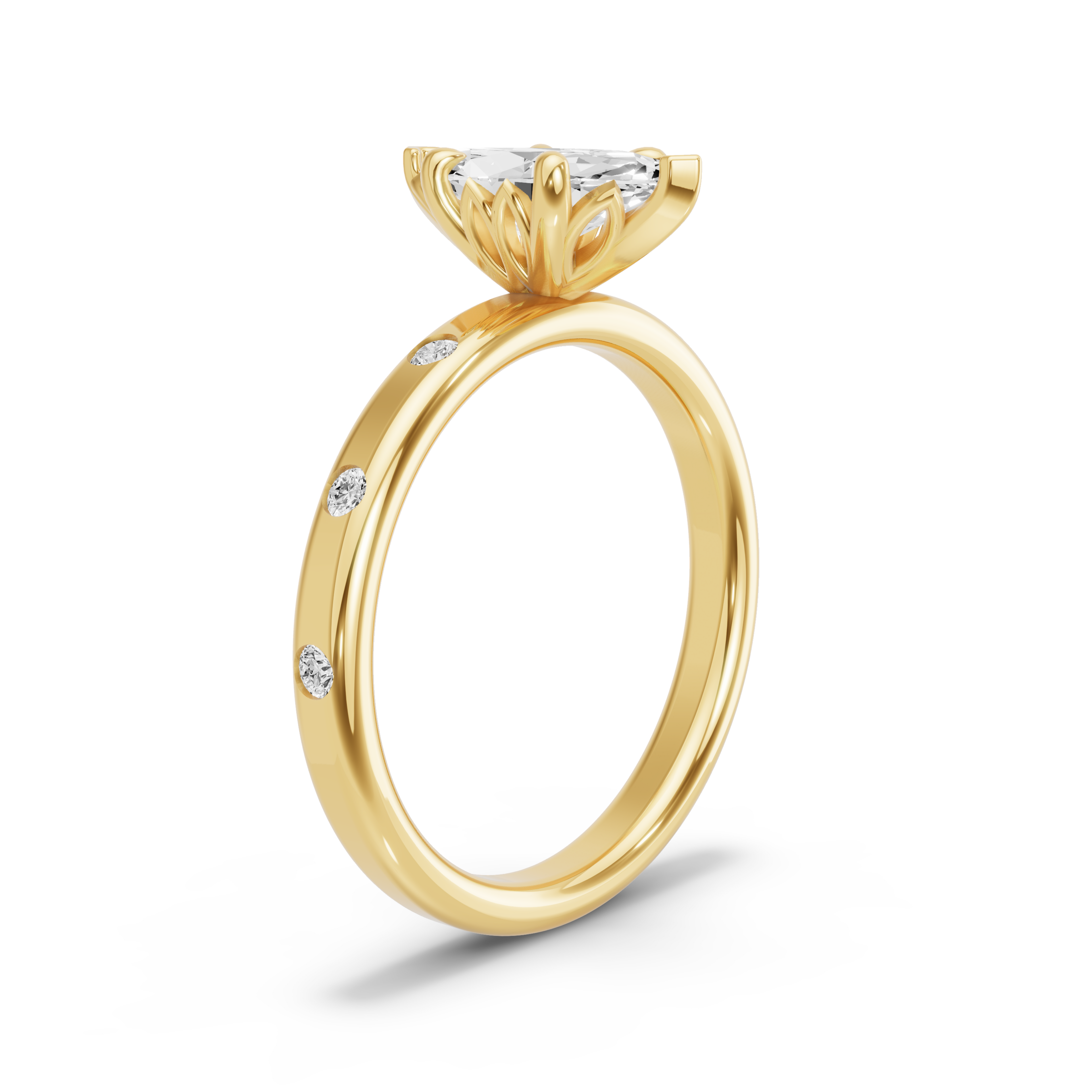 Image for Marquise Lotus Basket Ring with Sleek Accent band in 18K Yellow Gold