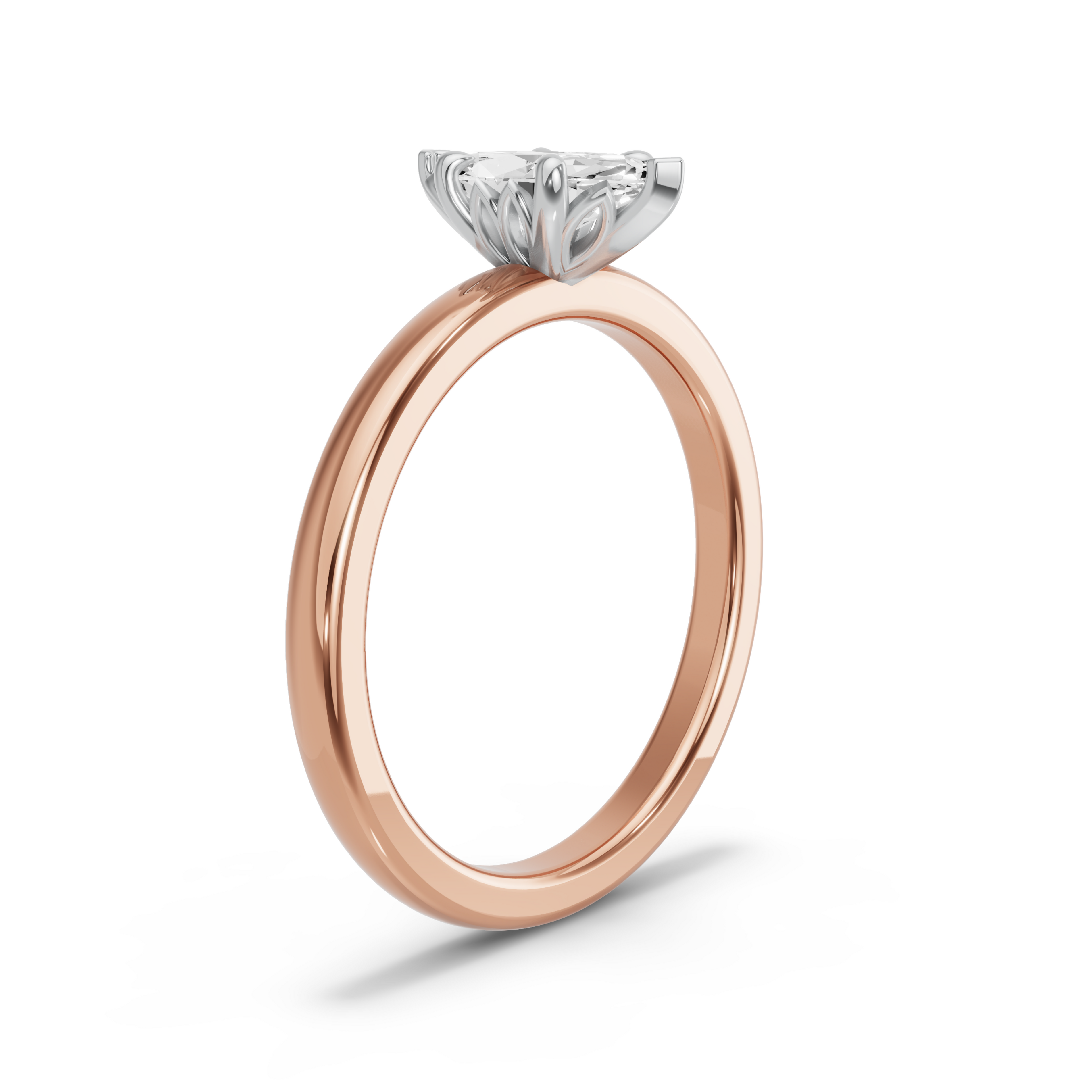 Image for Marquise Lotus Basket Ring with Solitaire band in 14K Two Tone Rose Gold