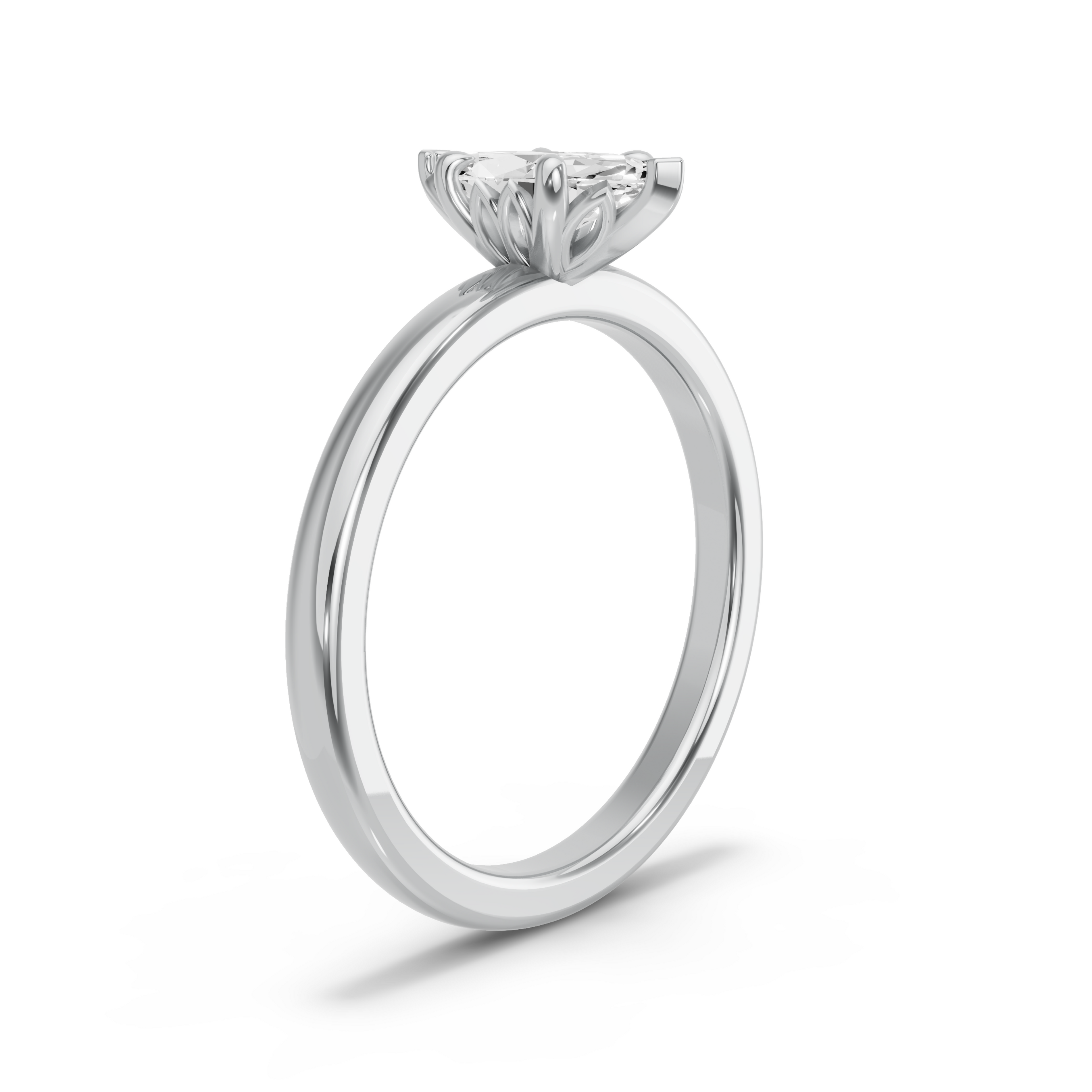 Image for Marquise Lotus Basket Ring with Solitaire band in 10K White Gold
