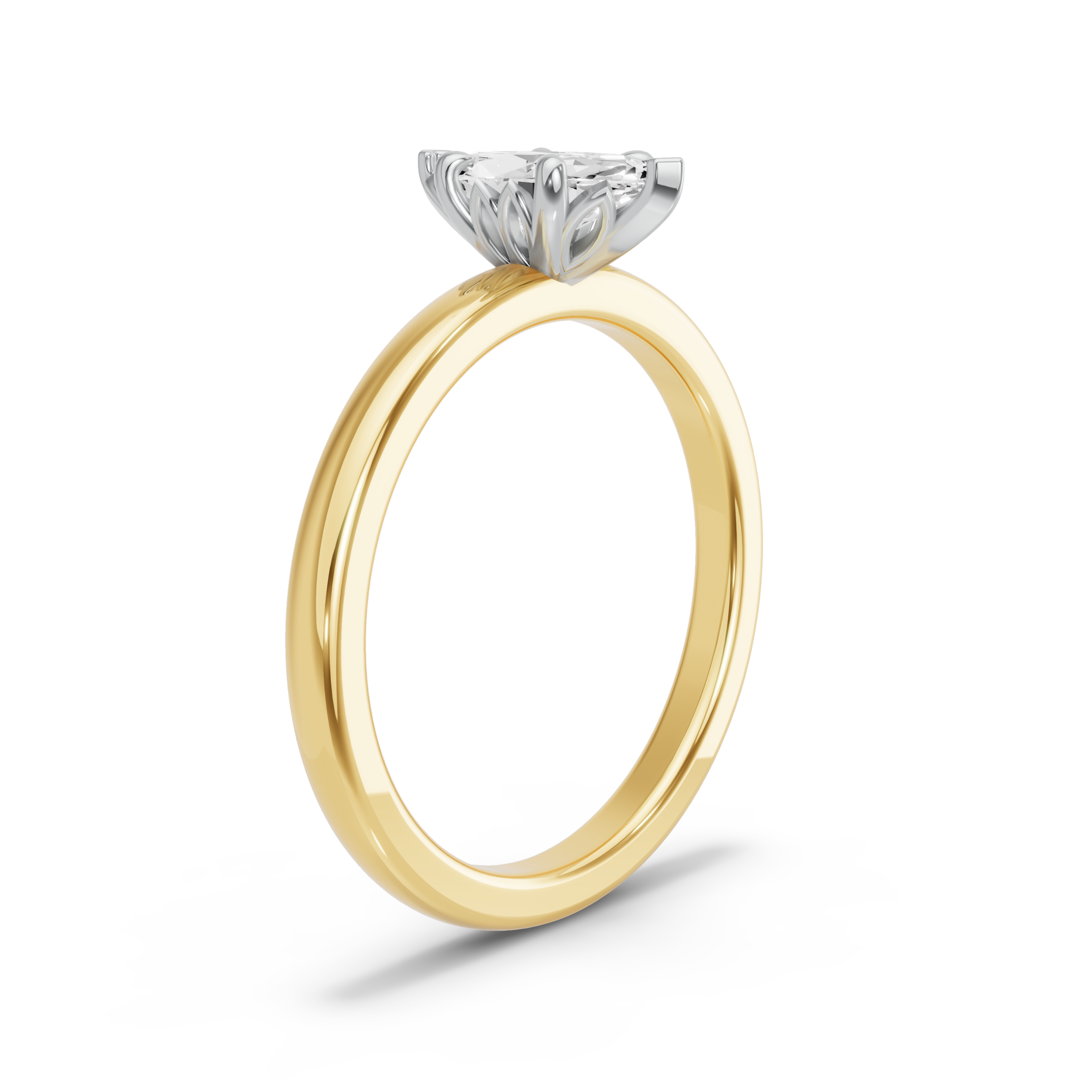 Image for Marquise Lotus Basket Ring with Solitaire band in 14K Two Tone Yellow Gold