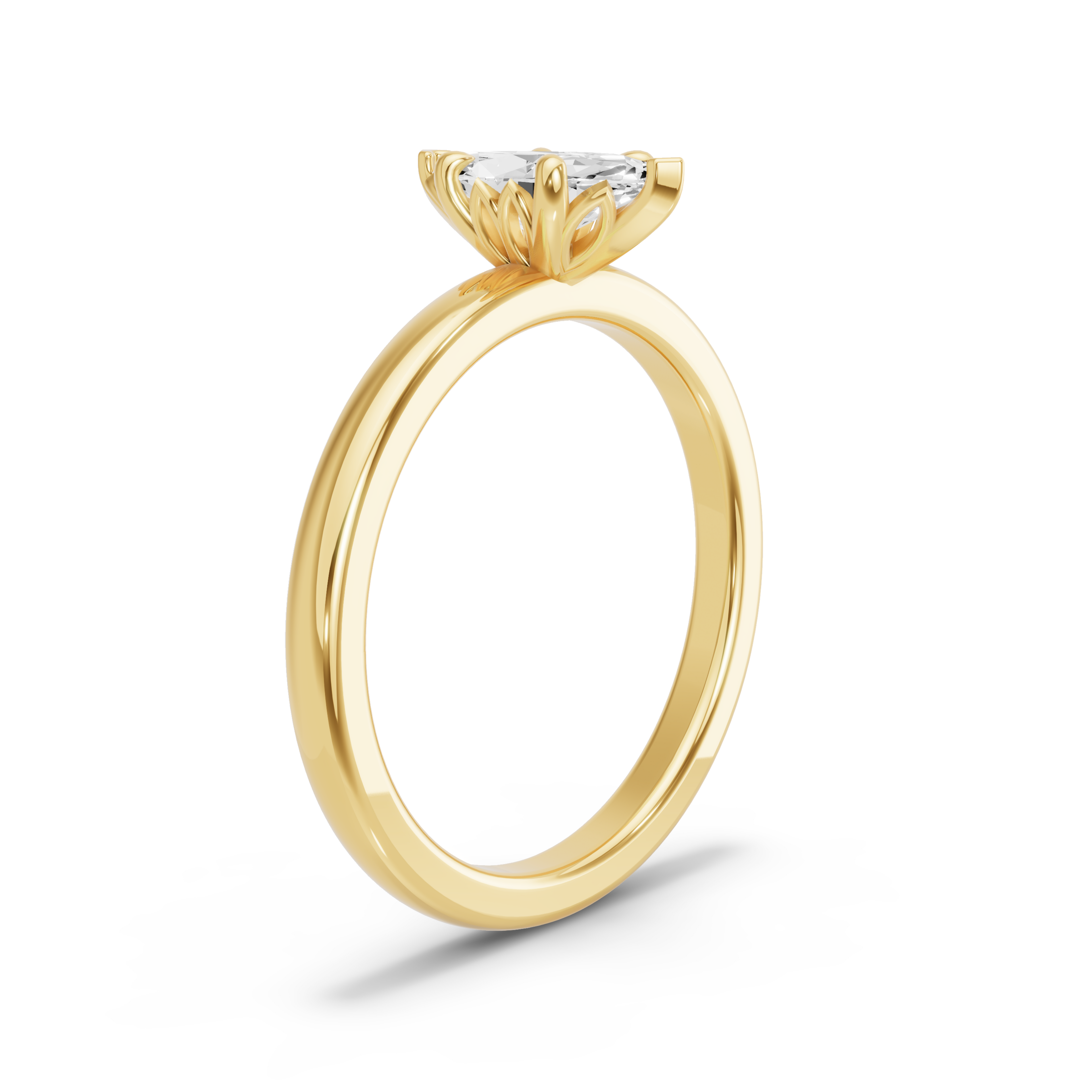 Image for Marquise Lotus Basket Ring with Solitaire band in 10K Yellow Gold