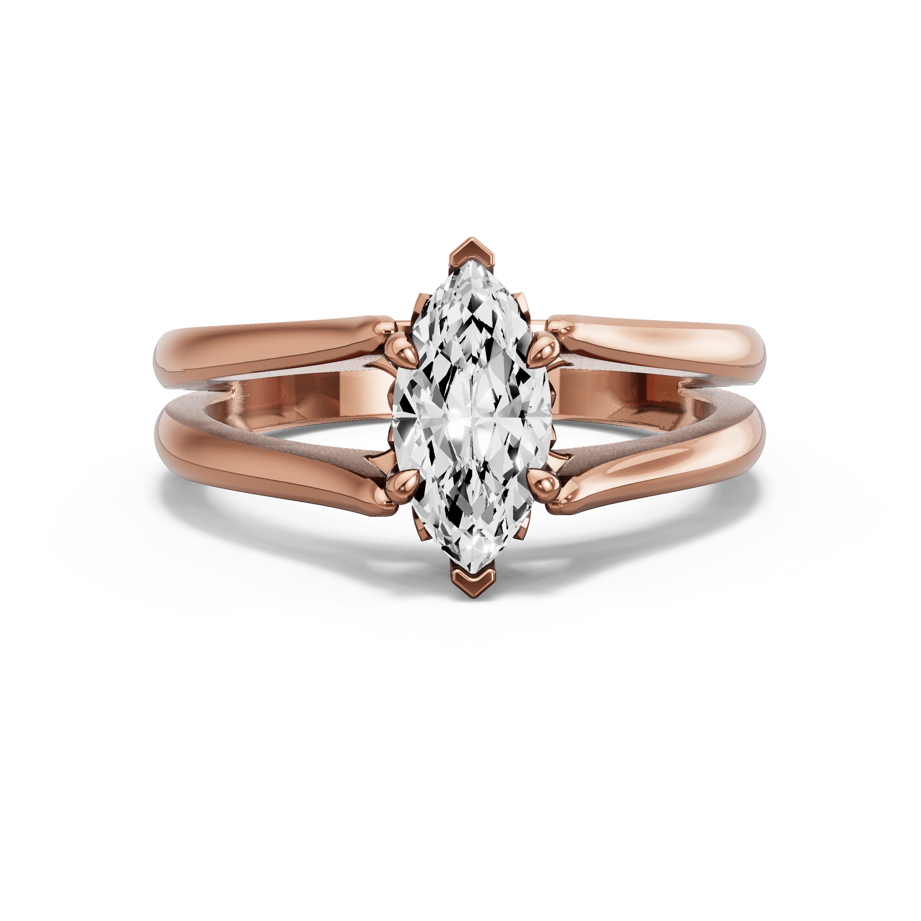 Image for Marquise Lotus Basket Ring with Split Ring Solitaire band in 14K Rose Gold