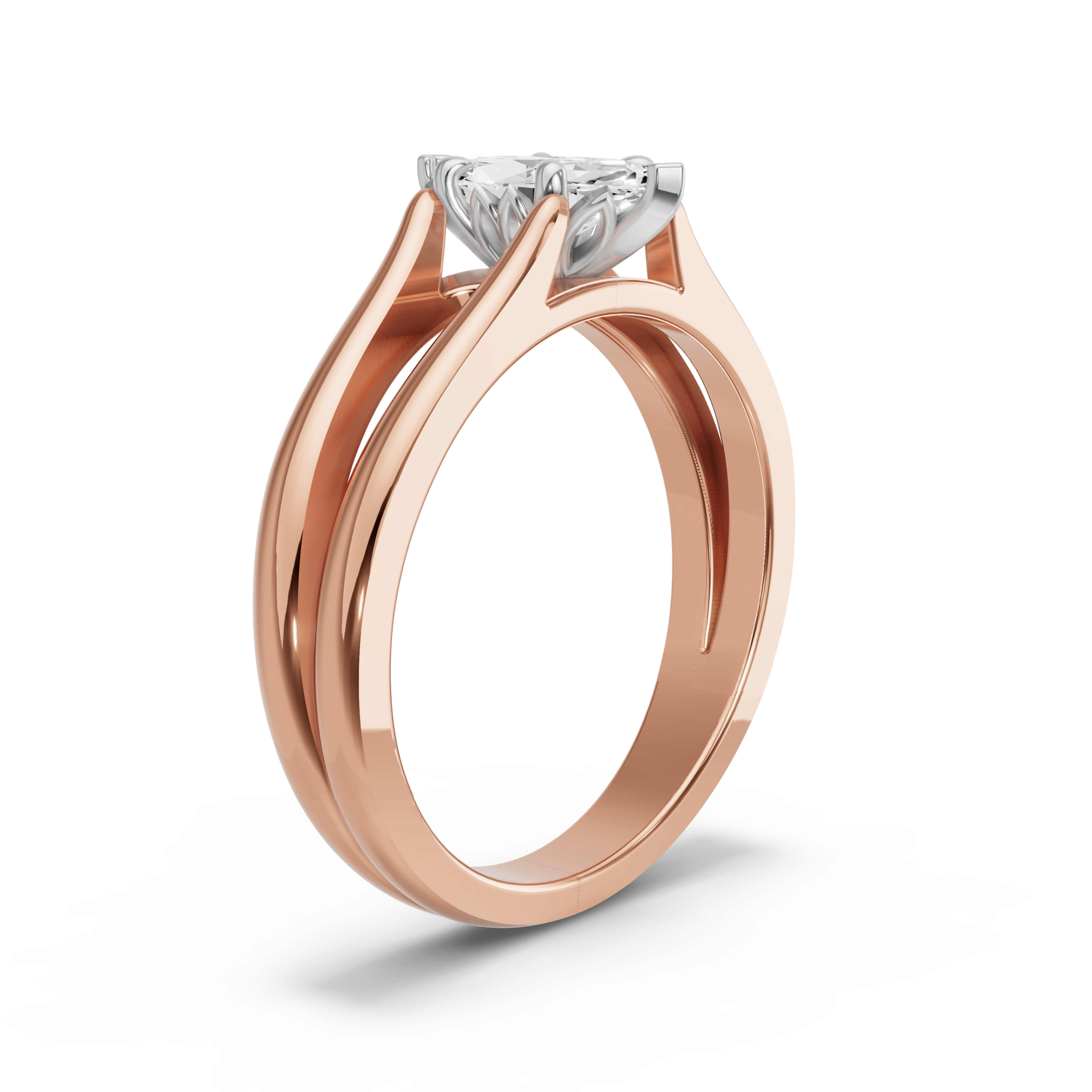 Image for Marquise Lotus Basket Ring with Split Ring Solitaire band in 18K Two Tone Rose Gold