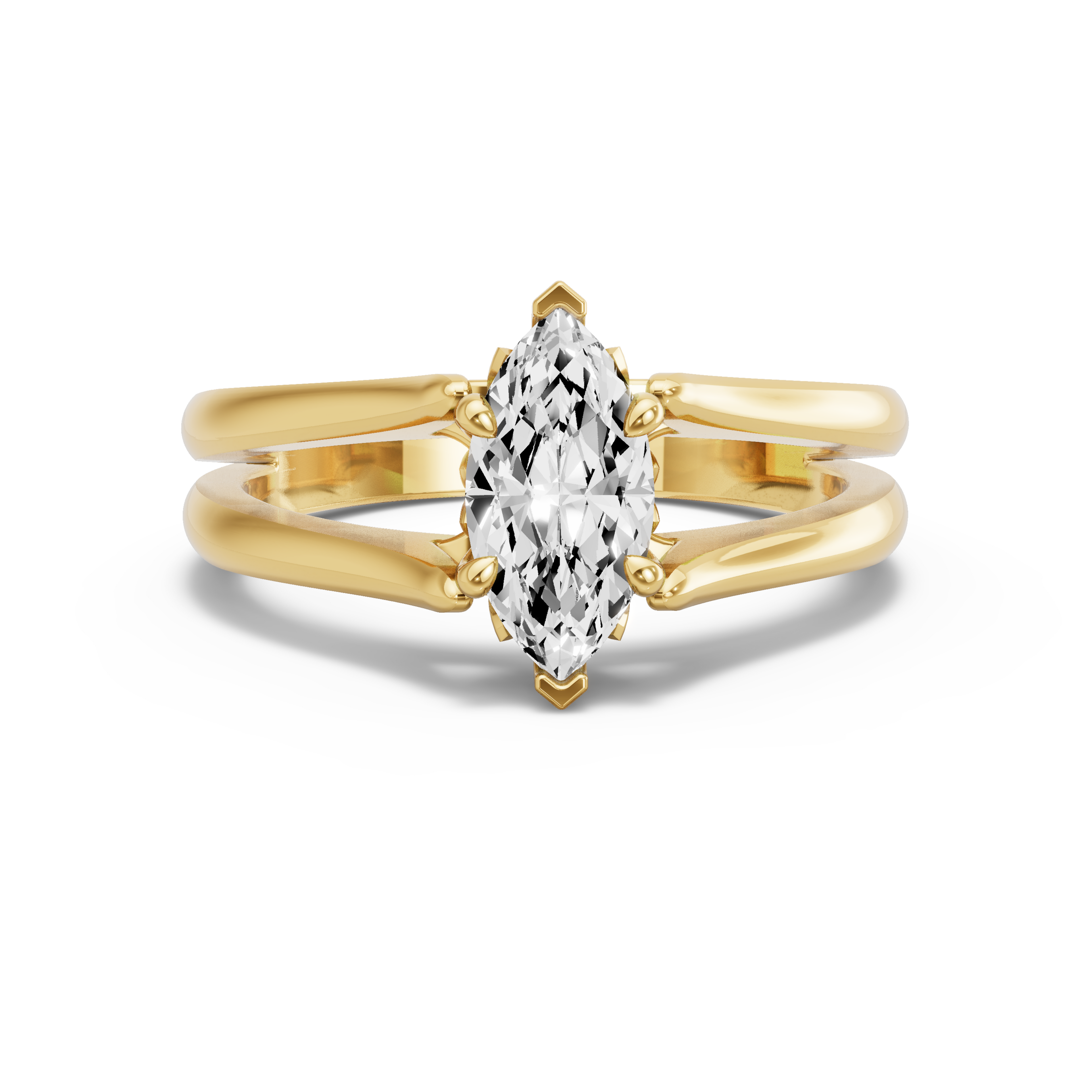 Image for Marquise Lotus Basket Ring with Split Ring Solitaire band in 18K Yellow Gold