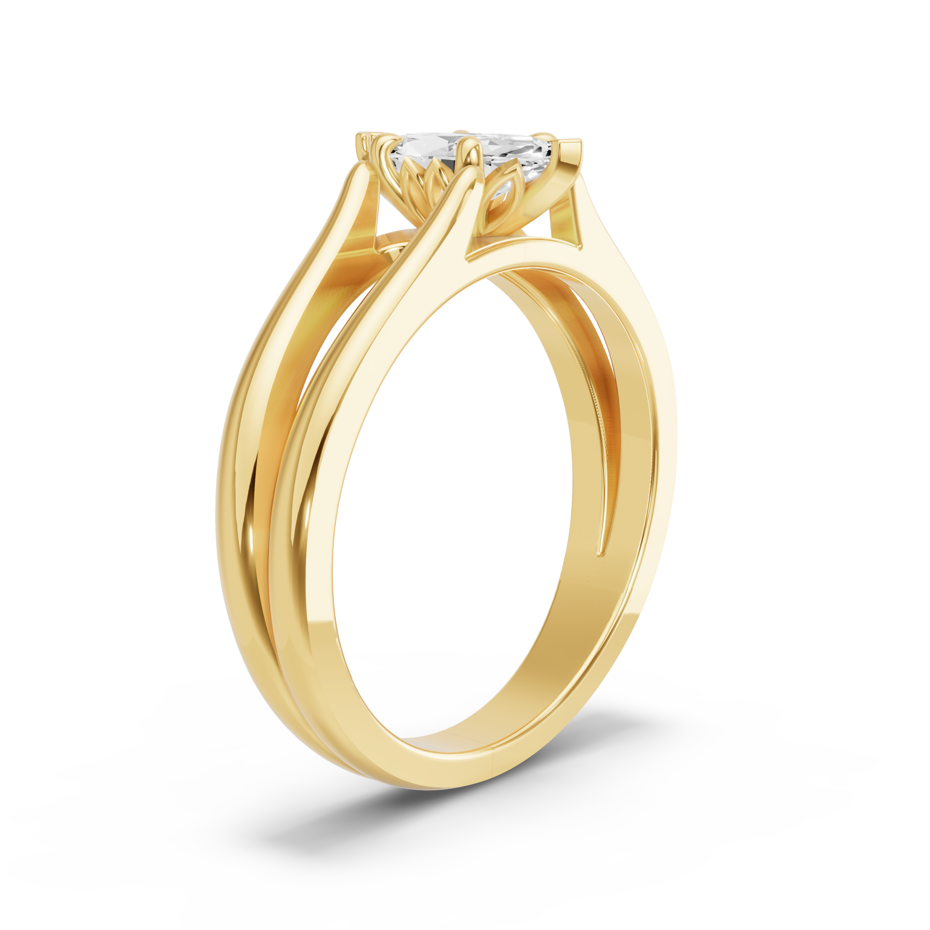 Image for Marquise Lotus Basket Ring with Split Ring Solitaire band in 18K Yellow Gold