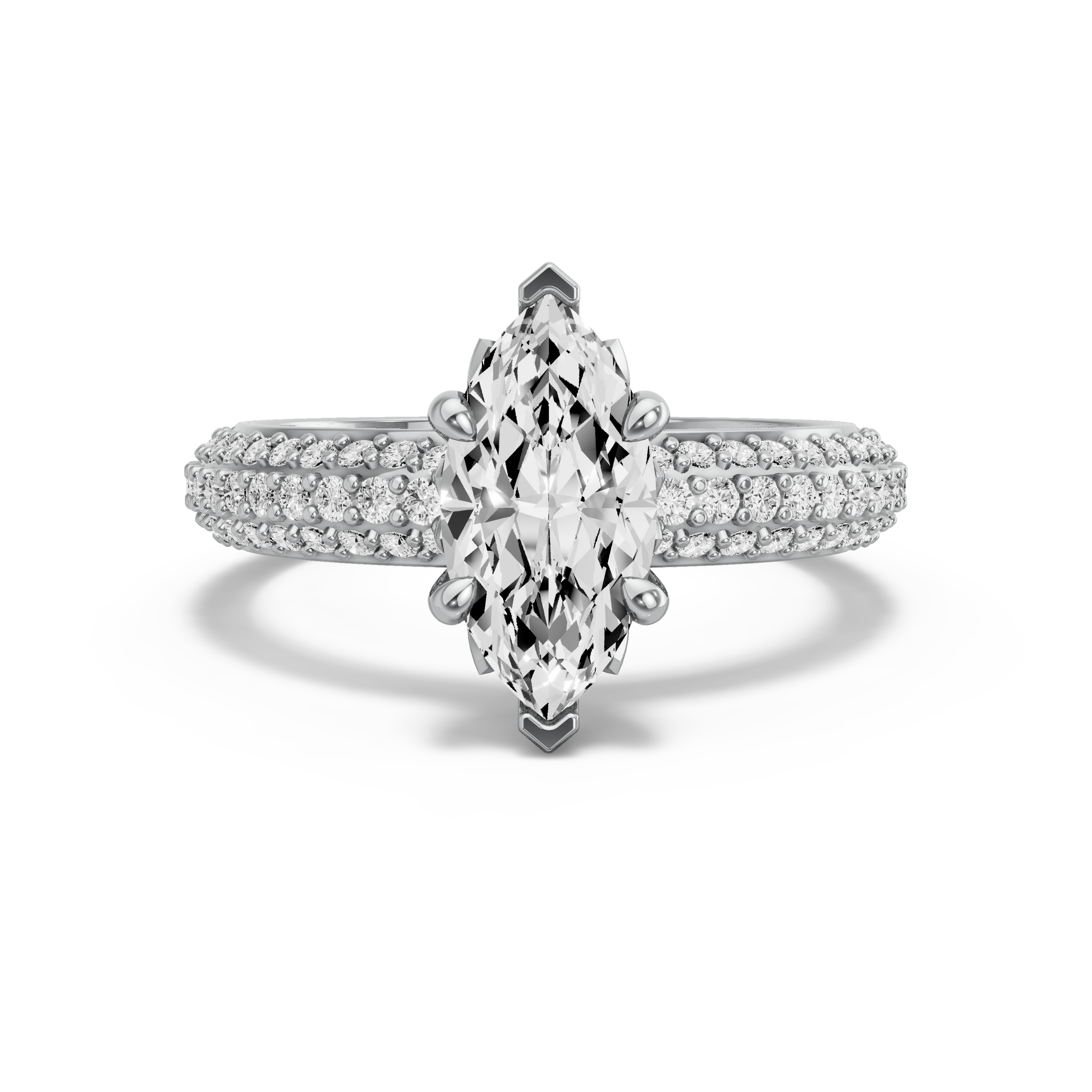 Image for Marquise Lotus Basket Ring with Triple Row Pave band in 18K White Gold