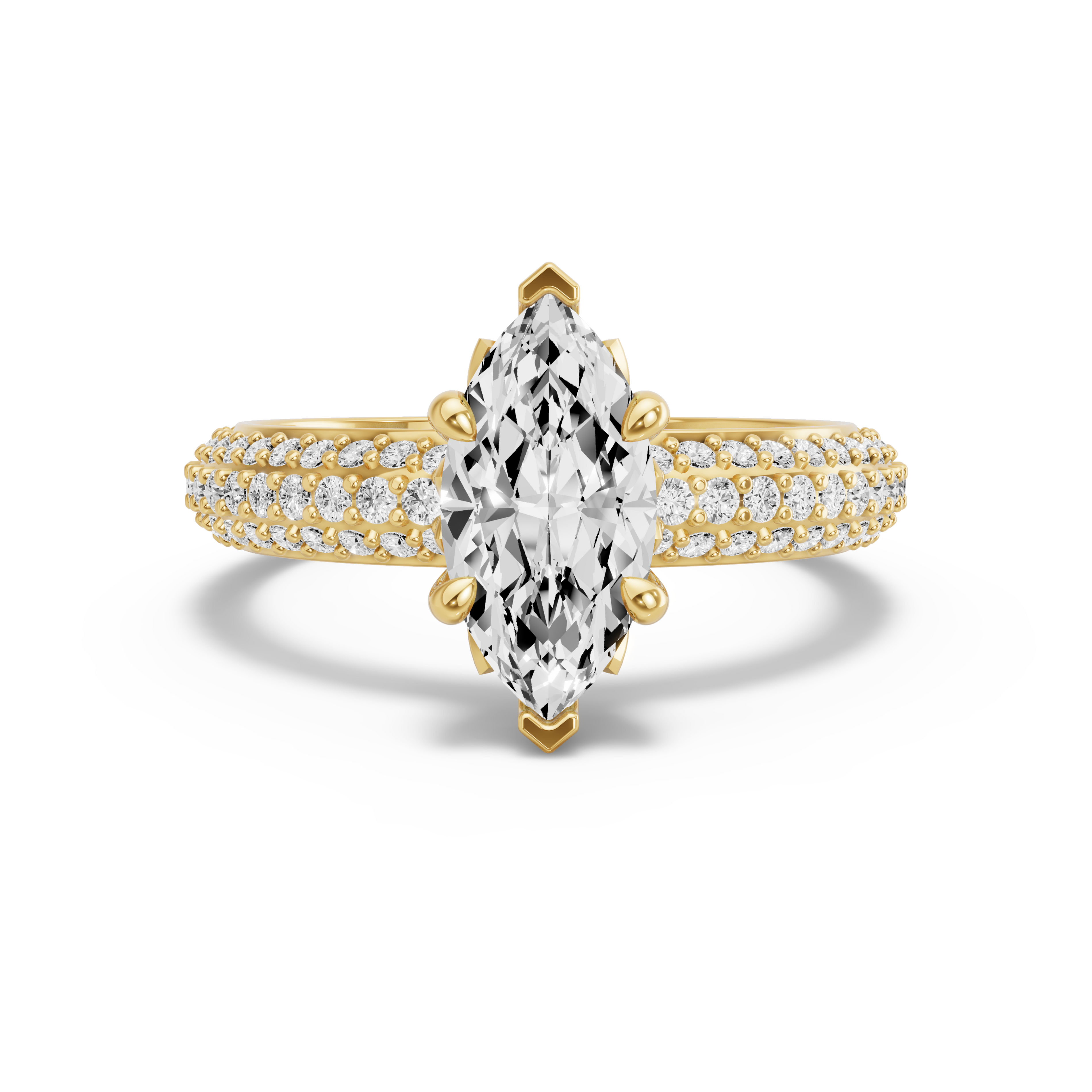 Image for Marquise Lotus Basket Ring with Triple Row Pave band in 14K Yellow Gold