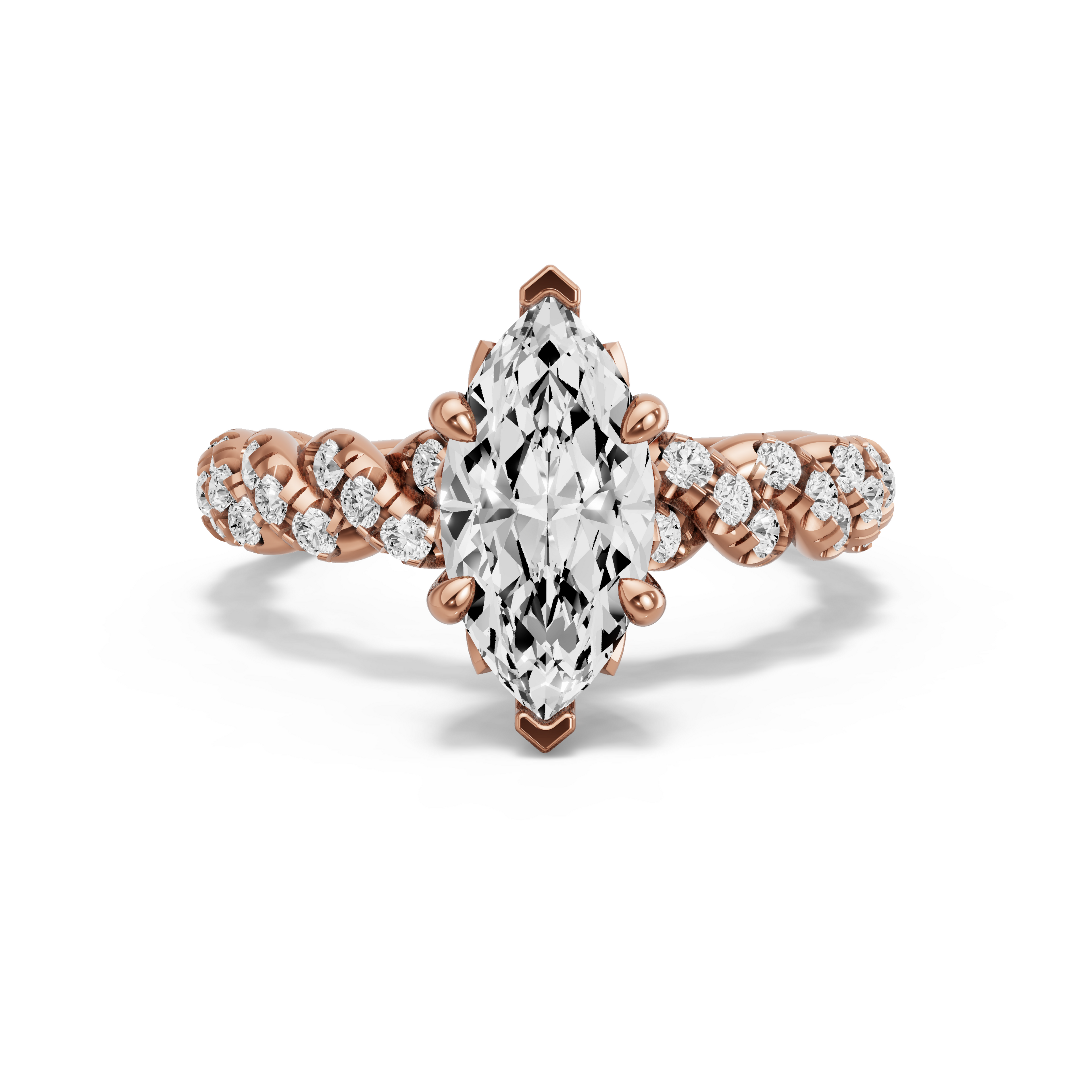 Image for Marquise Lotus Basket Ring with Twist Pave band in 10K Rose Gold