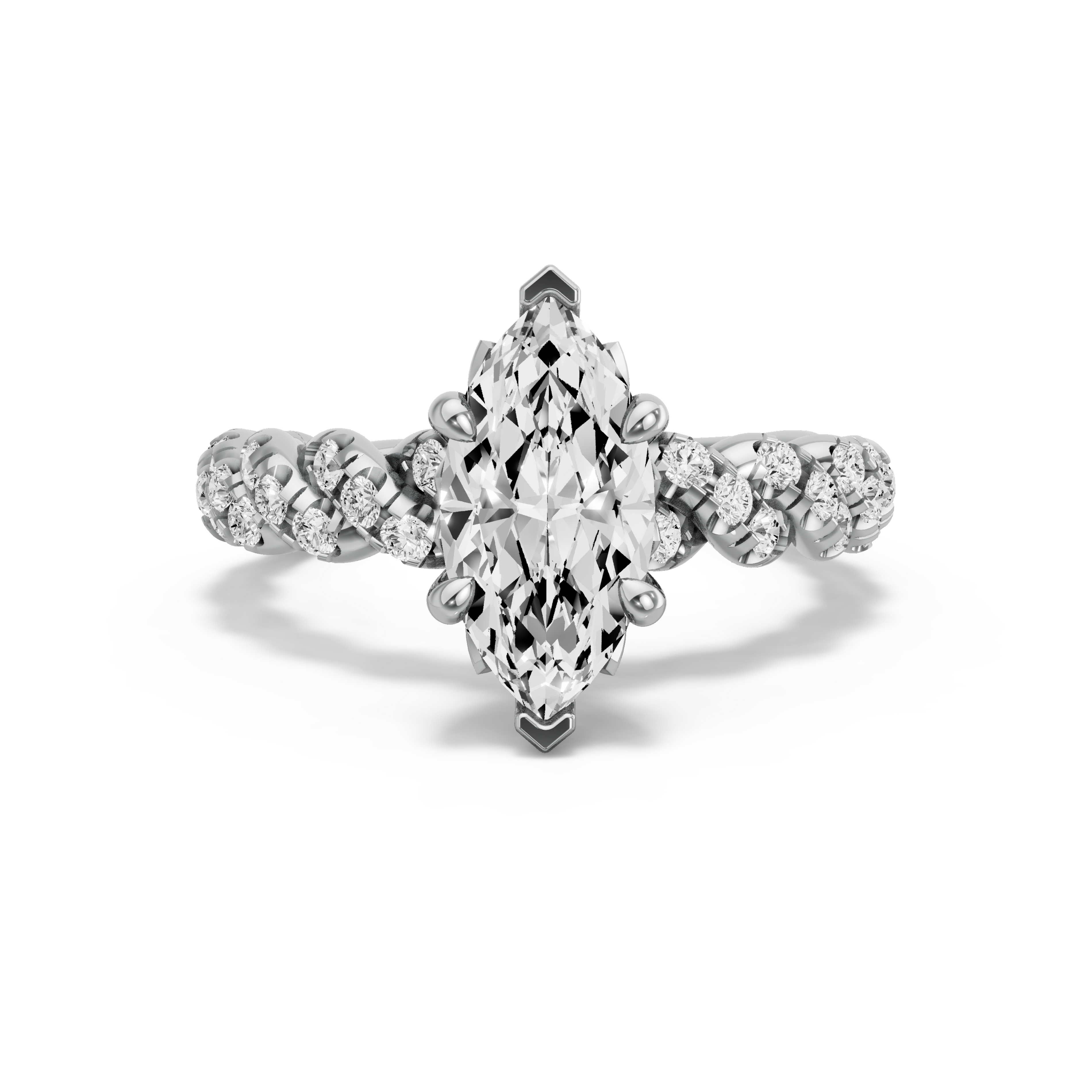 Image for Marquise Lotus Basket Ring with Twist Pave band in 18K White Gold
