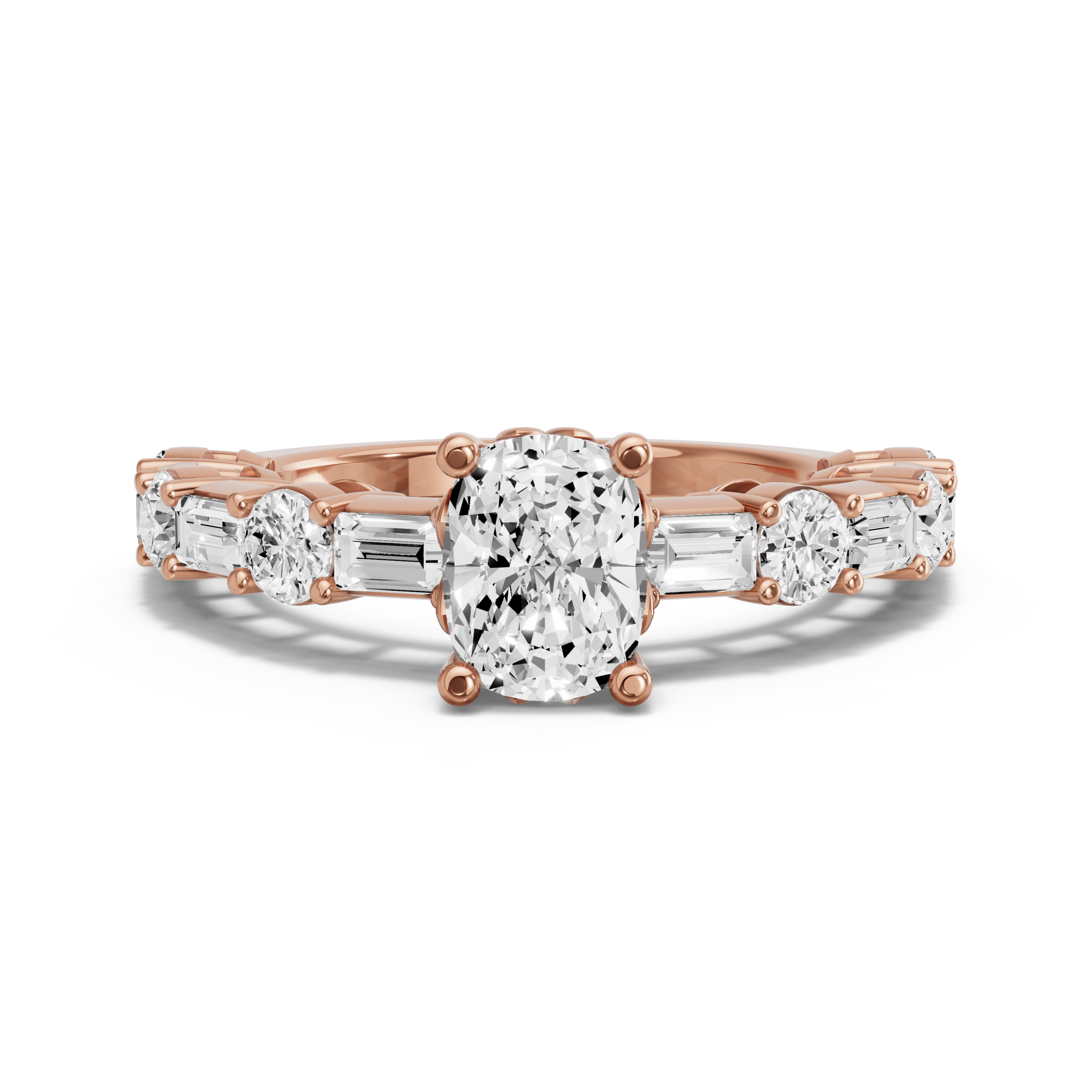 Image for Cushion Lotus Basket Ring with Alternating Baguette band in 18K Rose Gold