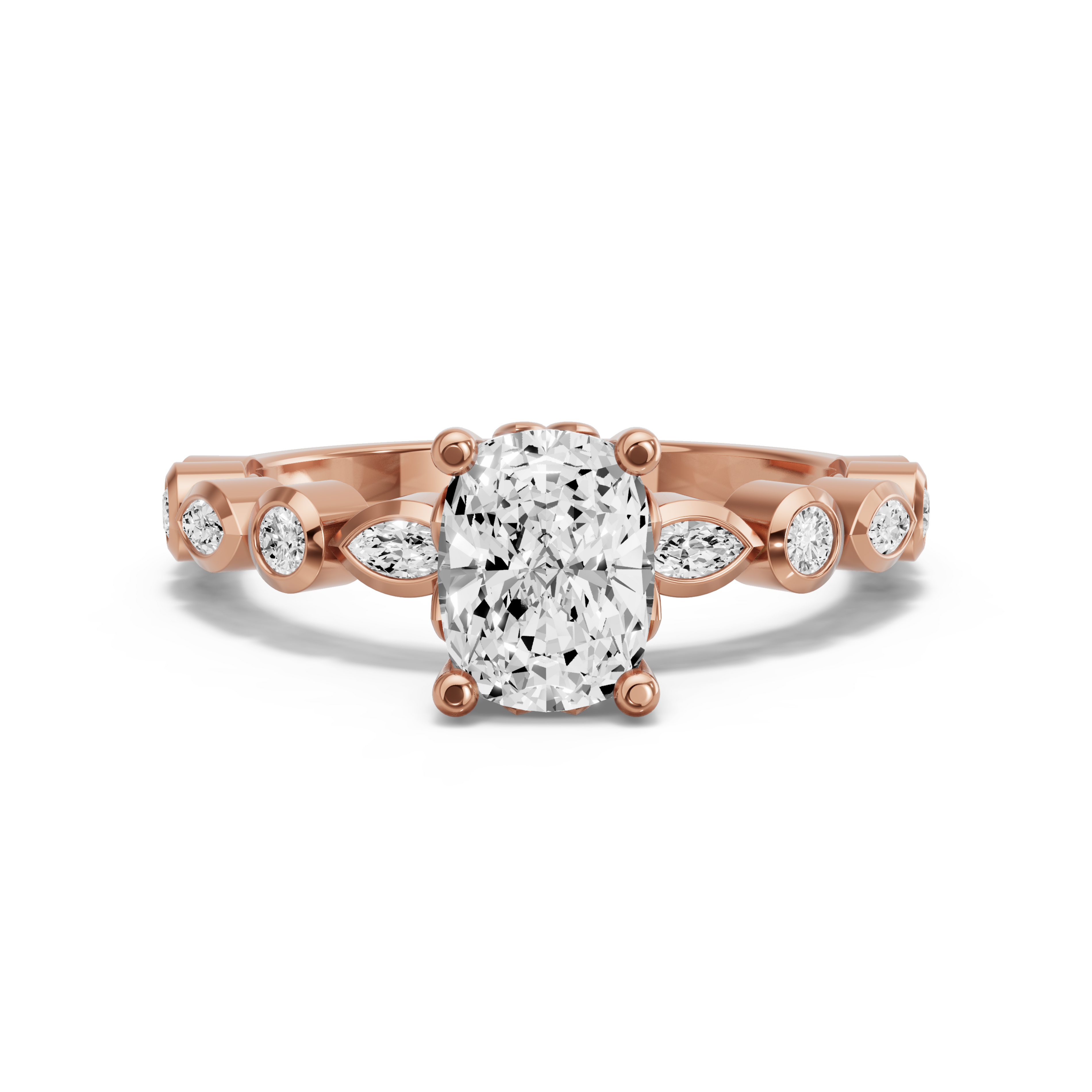 Image for Cushion Lotus Basket Ring with Alternating Marquise band in 18K Rose Gold