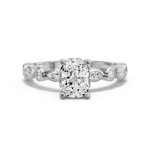 Image for Cushion Lotus Basket Ring with Alternating Marquise band in 950 Platinum