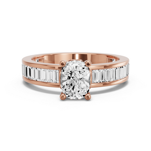Image for Cushion Lotus Basket Ring with Baguette Channel band in 18K Rose Gold