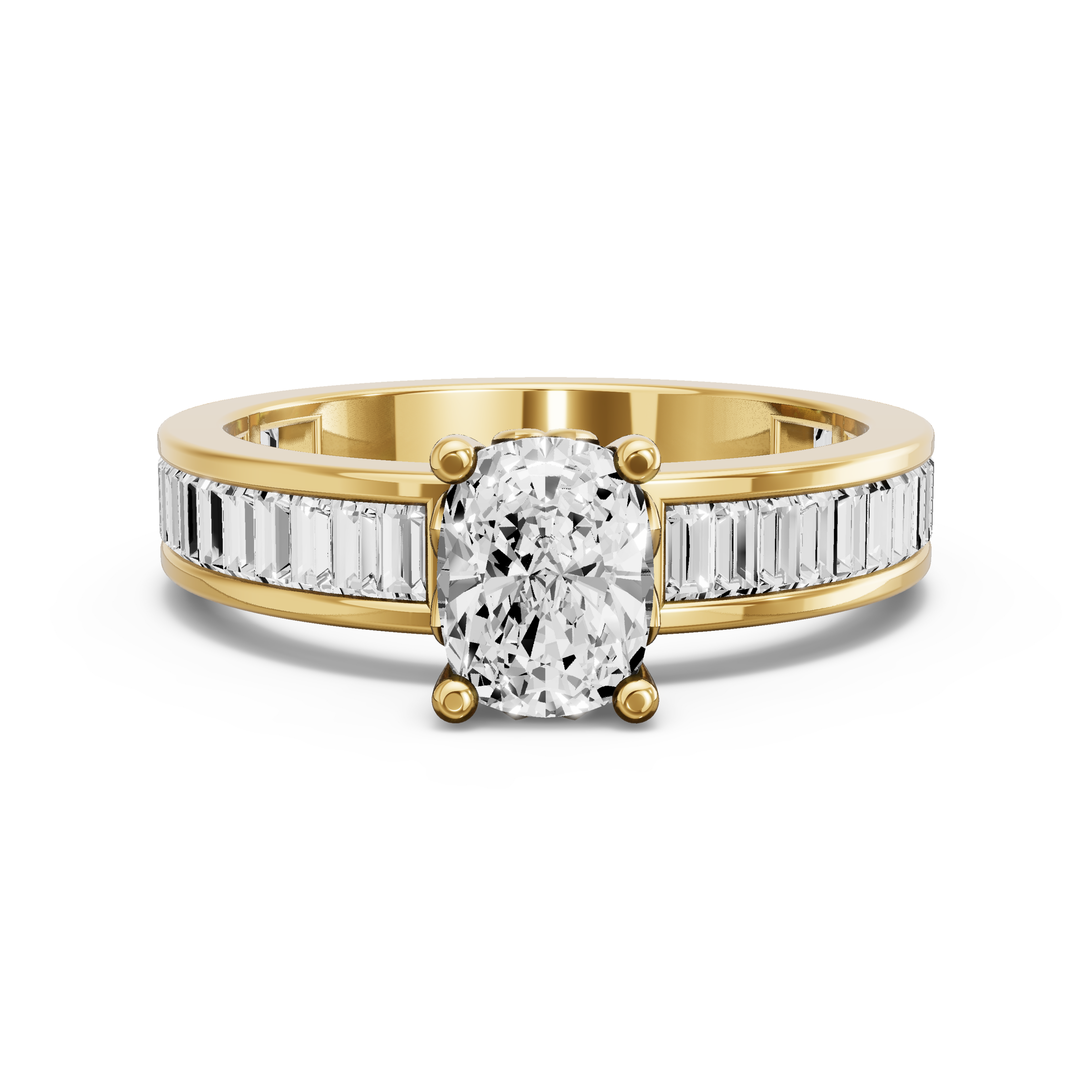 Image for Cushion Lotus Basket Ring with Baguette Channel band in 10K Yellow Gold