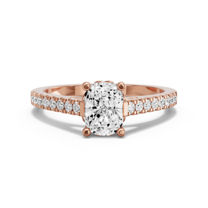 Image for Cushion Lotus Basket Ring with Cathedral Pave band in 10K Rose Gold