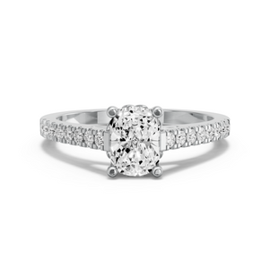 Image for Cushion Lotus Basket Ring with Cathedral Pave band in 14K White Gold
