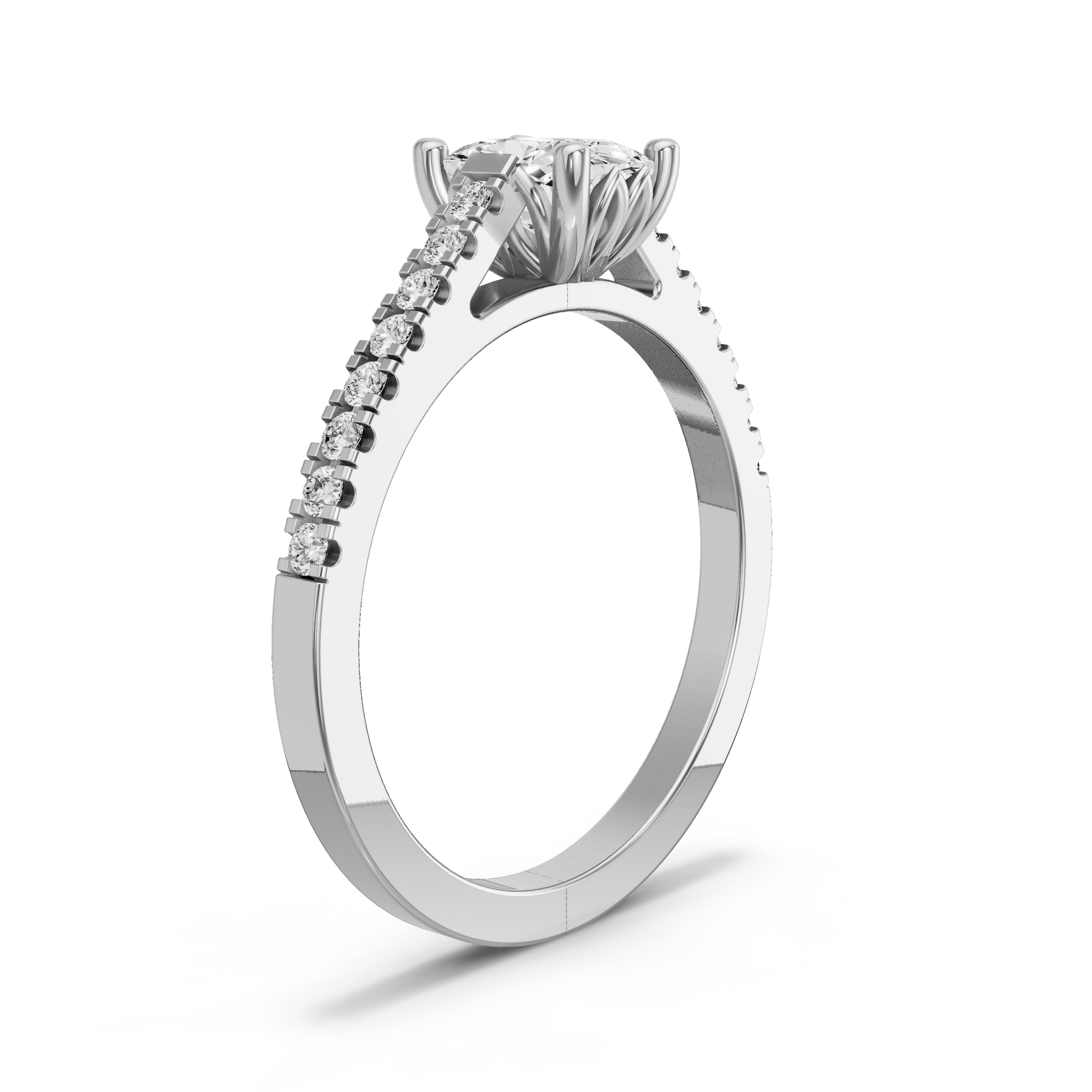 Image for Cushion Lotus Basket Ring with Cathedral Pave band in 950 Platinum