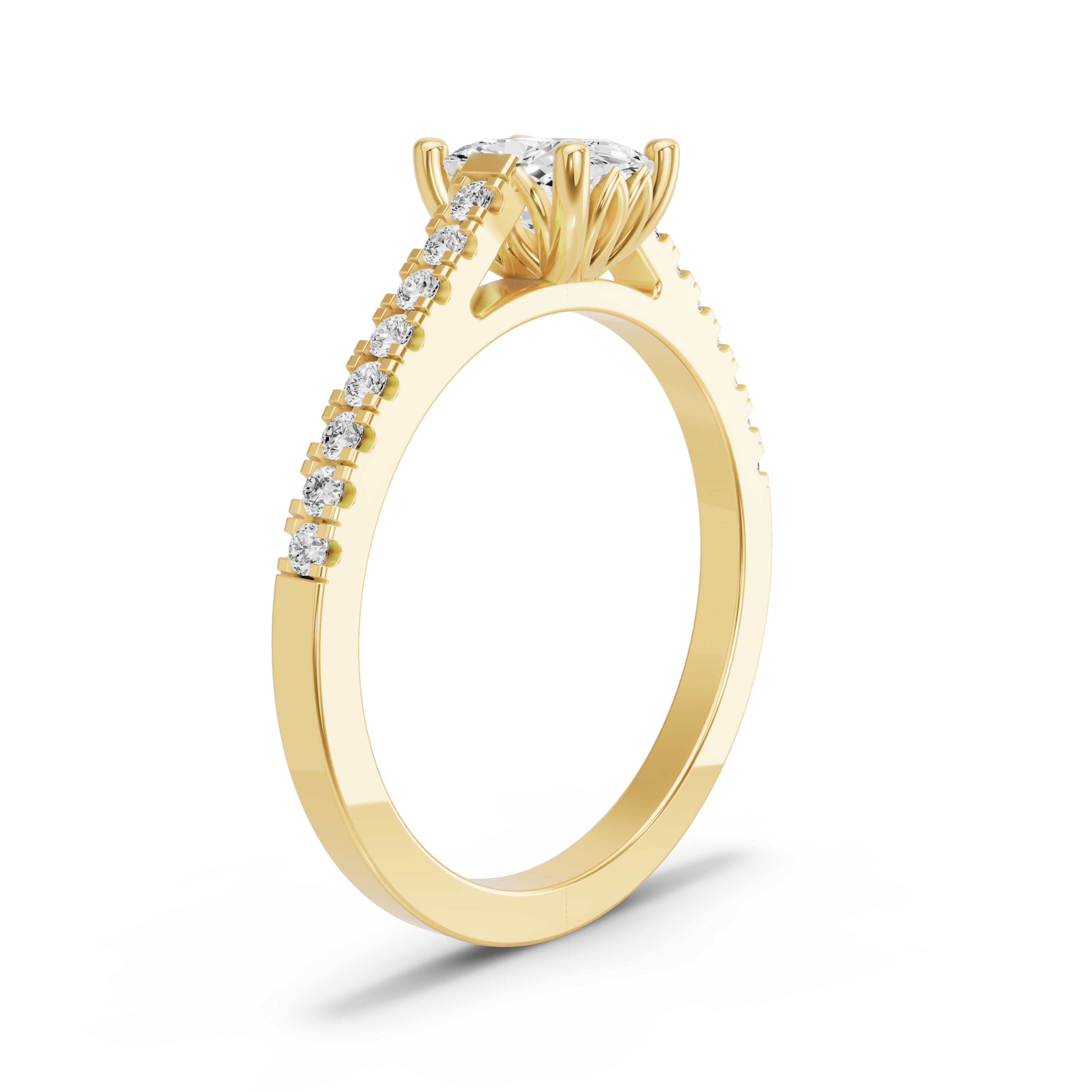 Image for Cushion Lotus Basket Ring with Cathedral Pave band in 18K Yellow Gold