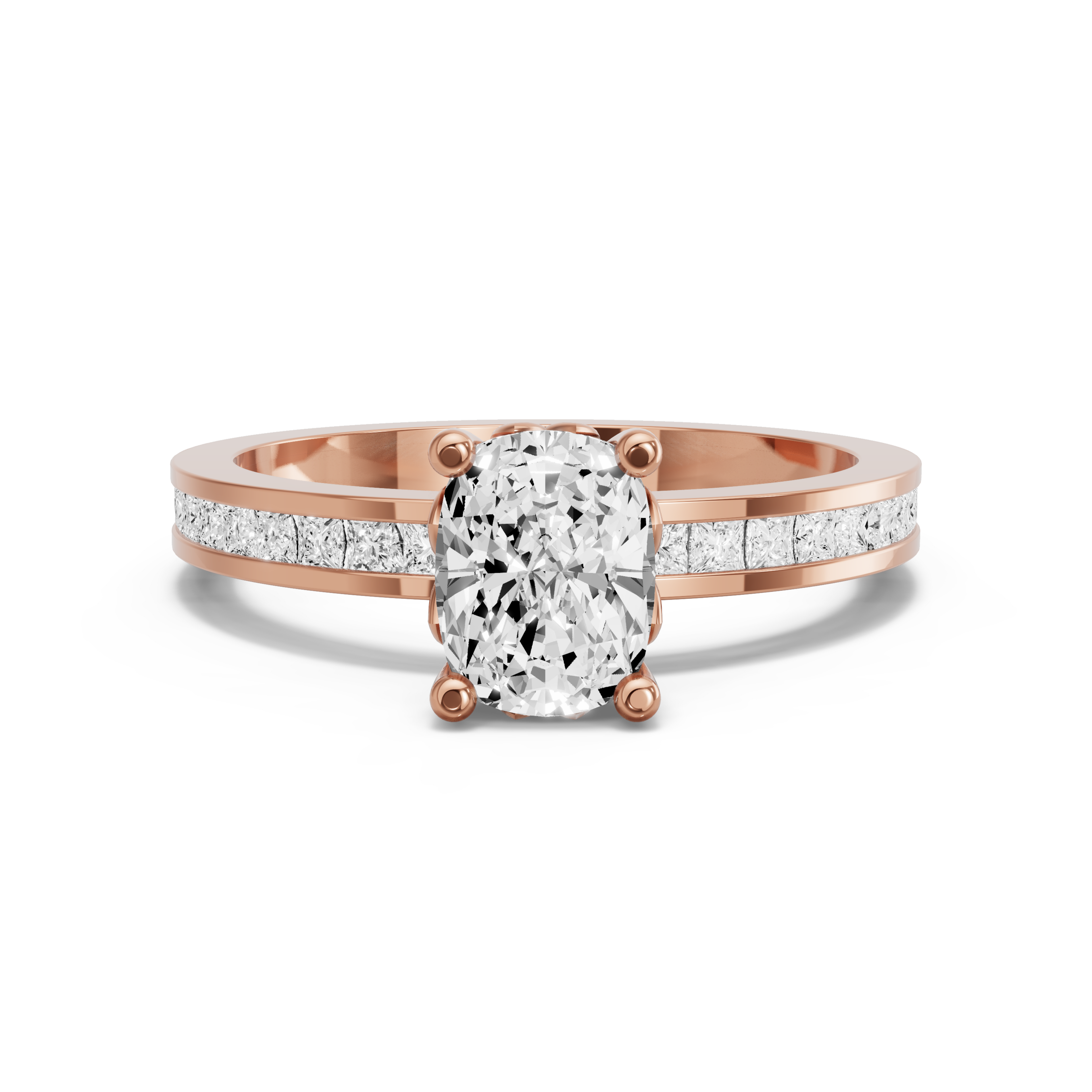 Image for Cushion Lotus Basket Ring with Channel band in 14K Rose Gold