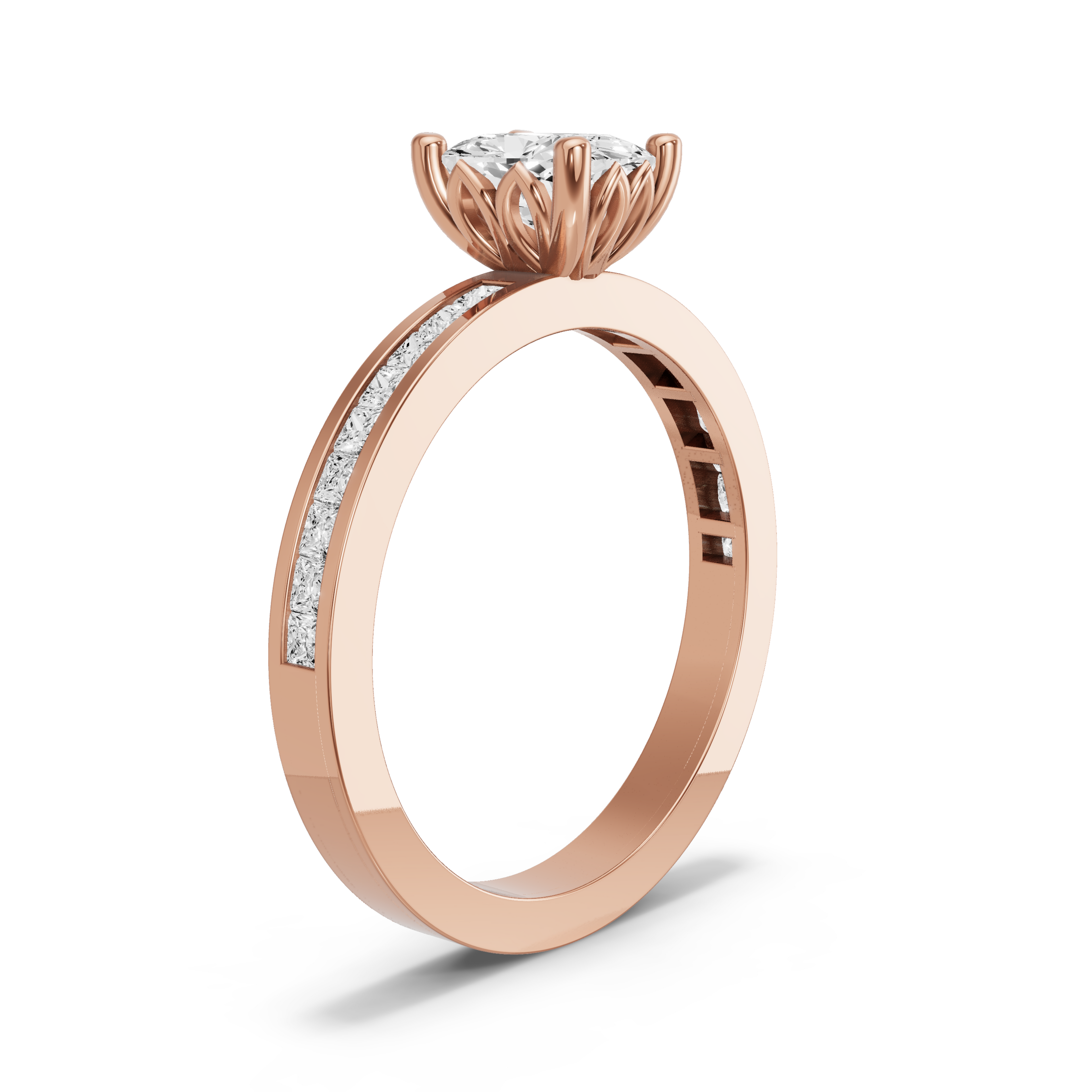 Image for Cushion Lotus Basket Ring with Channel band in 18K Rose Gold