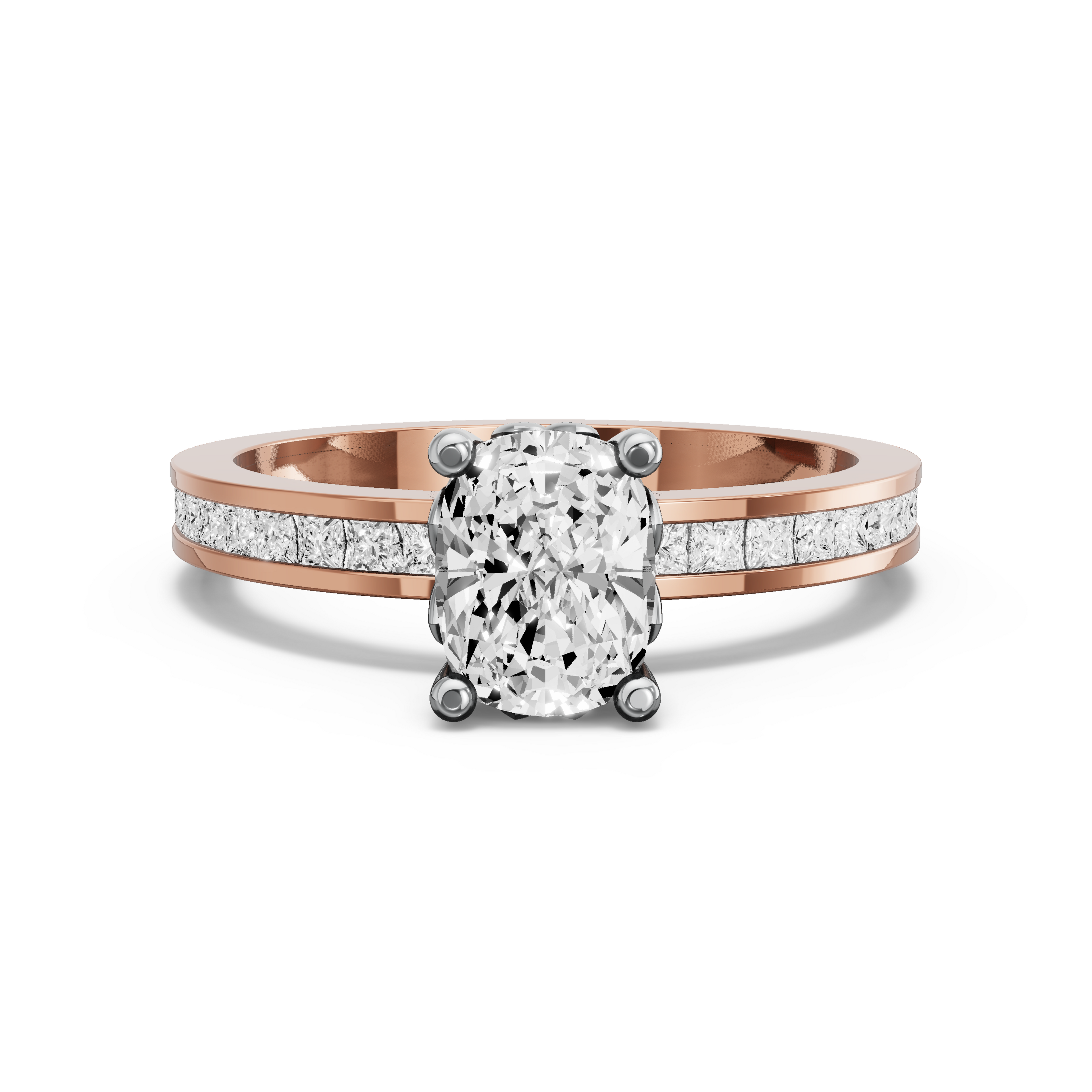 Image for Cushion Lotus Basket Ring with Channel band in 18K Two Tone Rose Gold